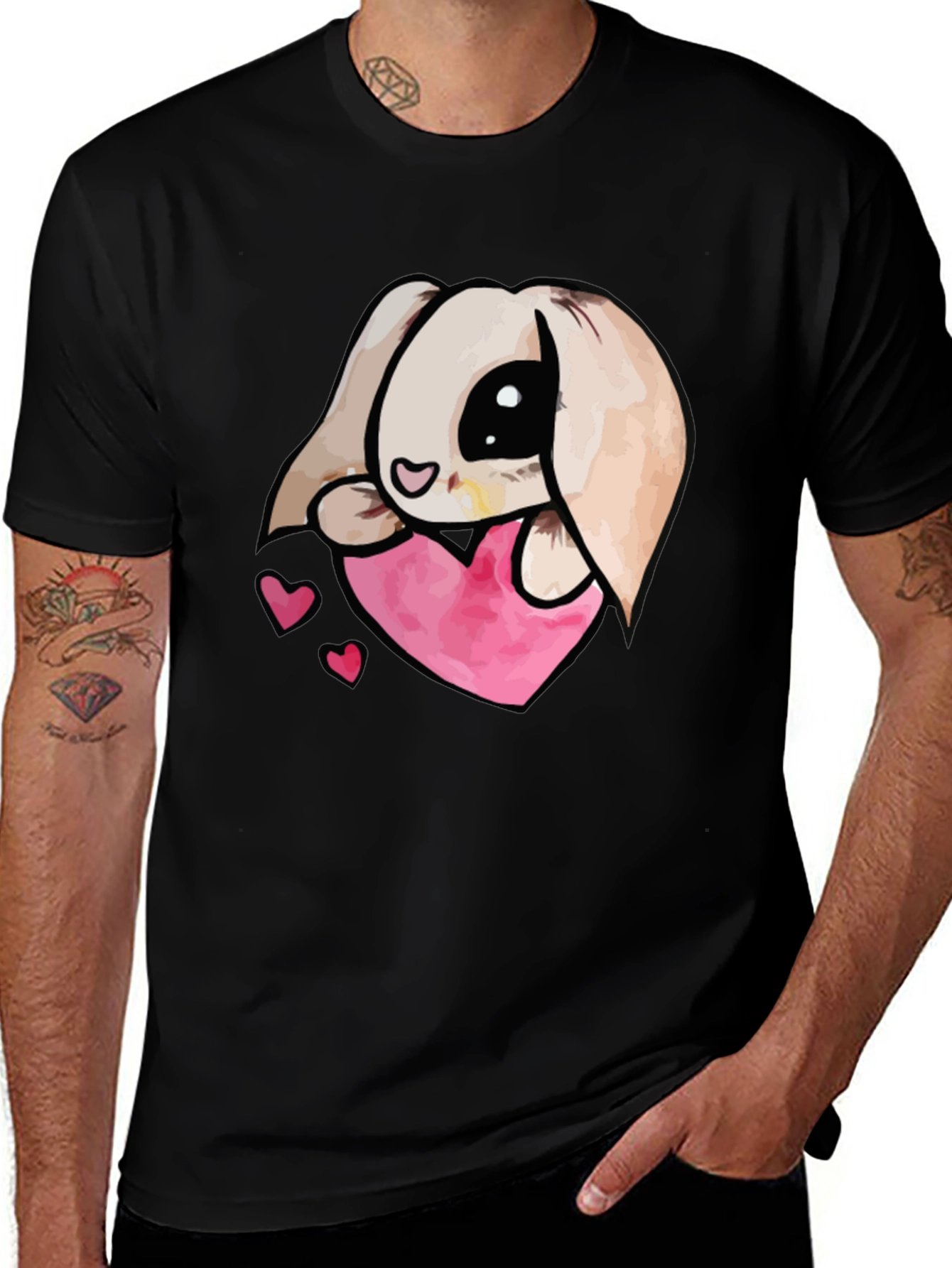 Variant 3 of Cute Bunny Heart Graphic Tee - Black Cotton Casual Shirt