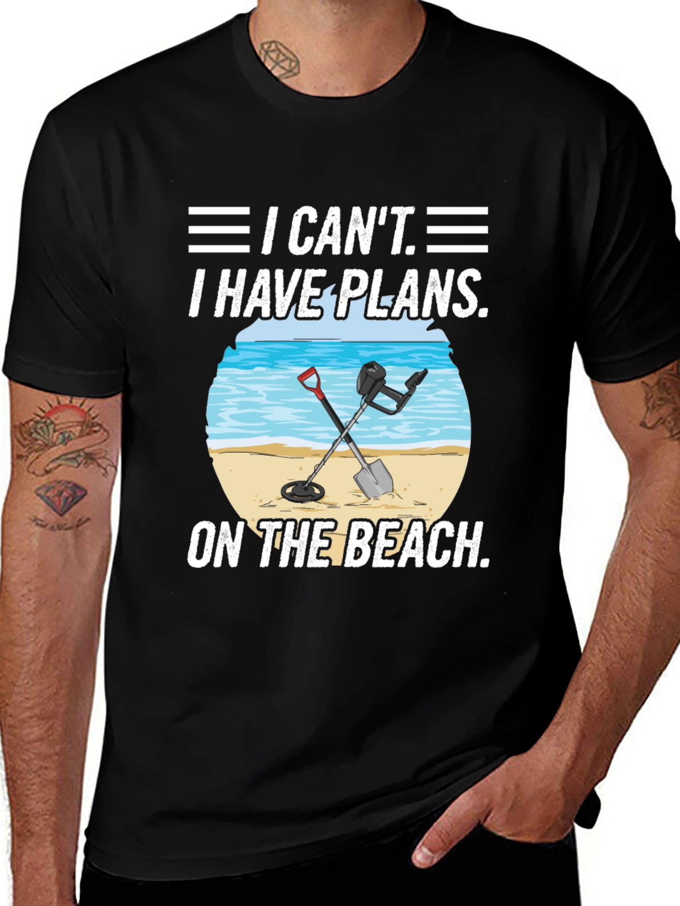 Variant 19 of I Can't I Have Plans Metal Detecting Beach Black T-Shirt