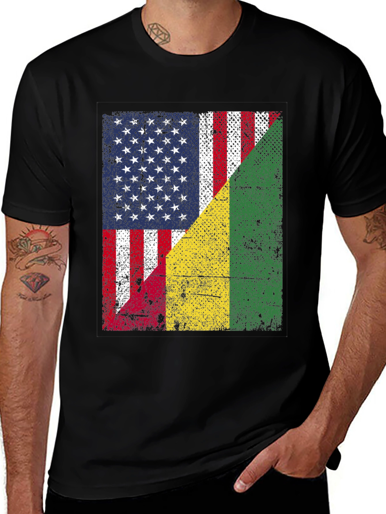 Variant 7 of USA and Guinea Flag T-Shirt