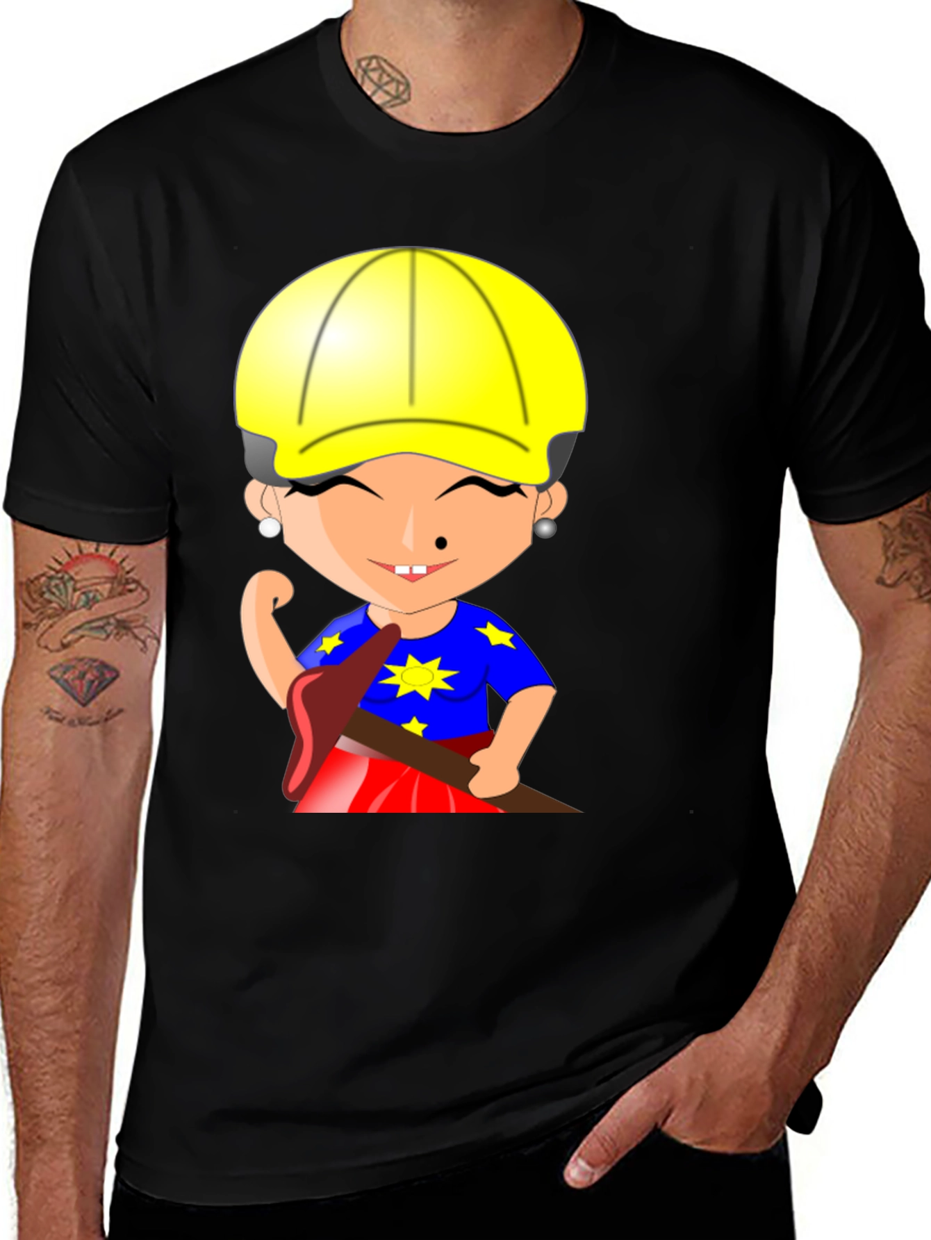 Variant 13 of Cartoon Miner Graphic T-Shirt - Unisex Black Tee