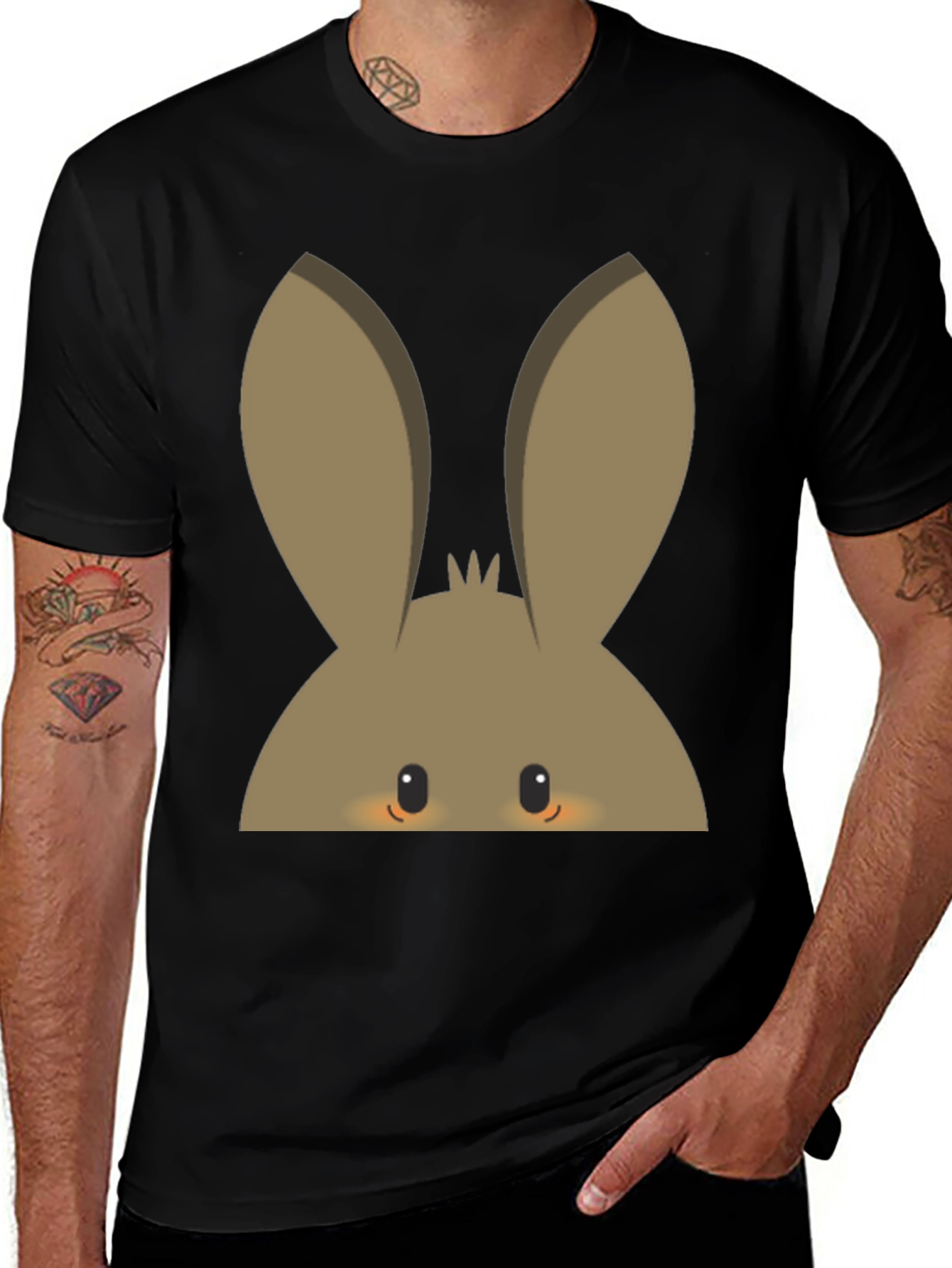 Variant 3 of Cute Bunny Peek-A-Boo Graphic Tee - Black