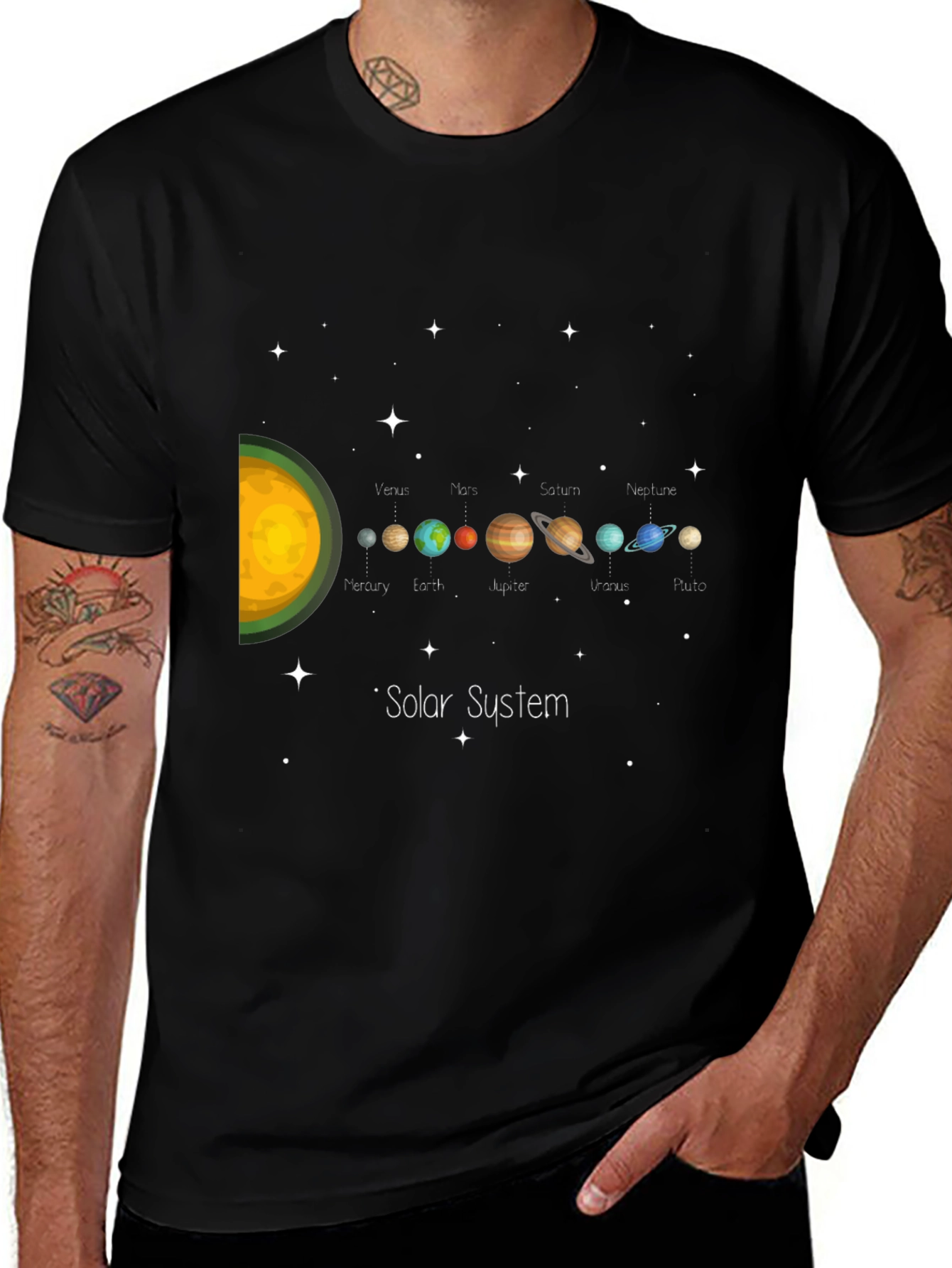Variant 24 of Solar System Planets Graphic Black T-Shirt