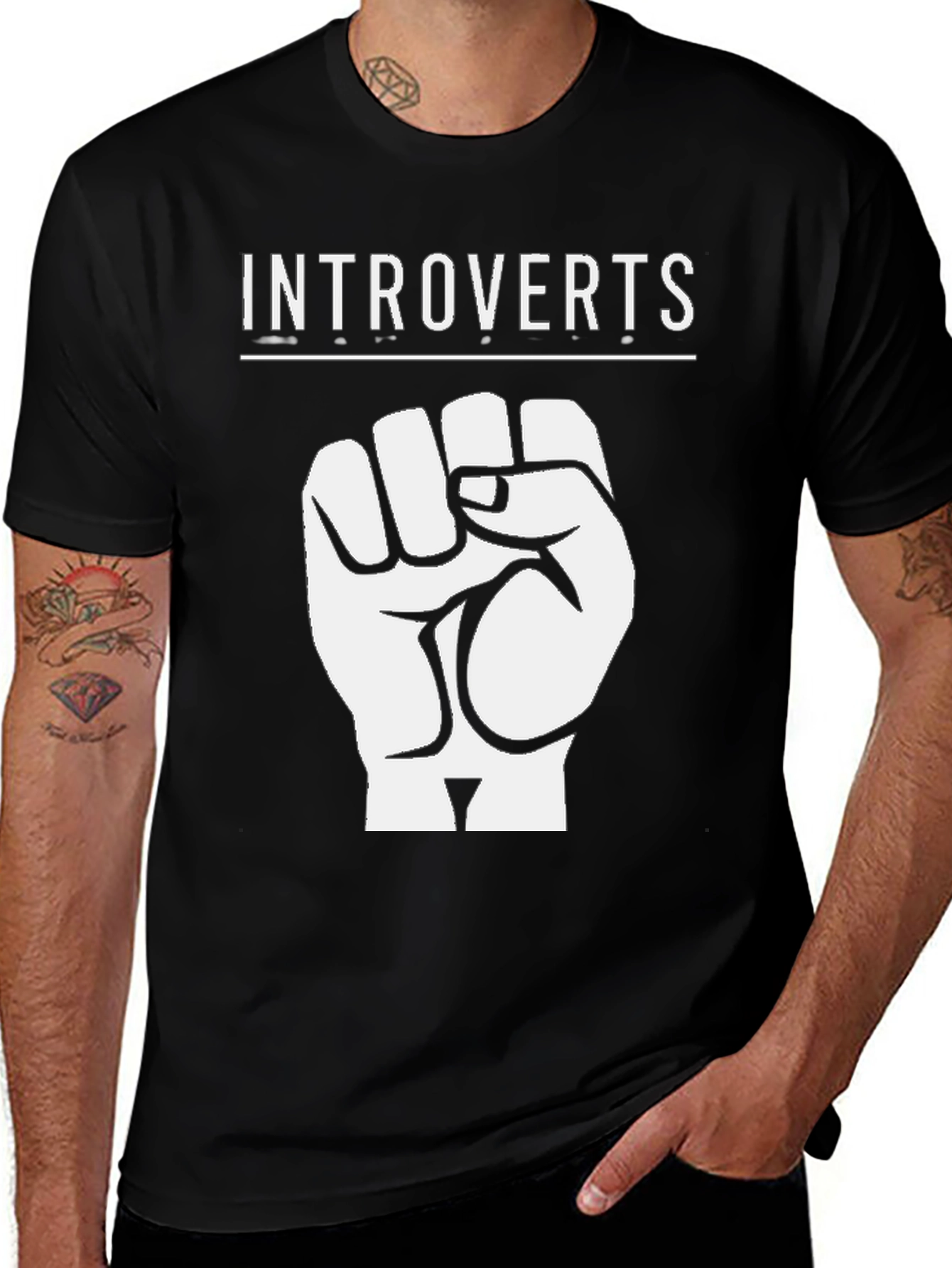 Variant 27 of Introverts Fist Graphic T-Shirt - Black Cotton Tee