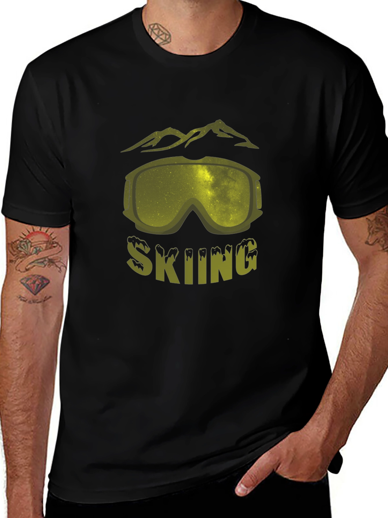 Skiing Graphic Tee - Black Cotton Blend