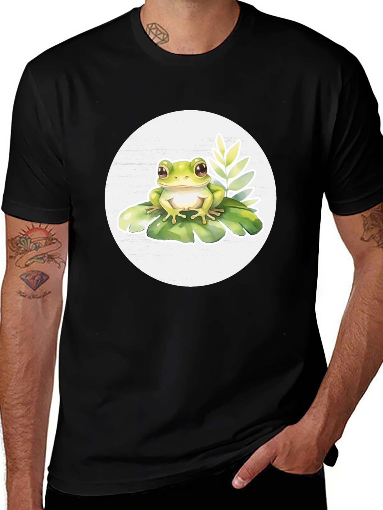 Variant 25 of Frog Lily Pad T-Shirt - Black Graphic Tee