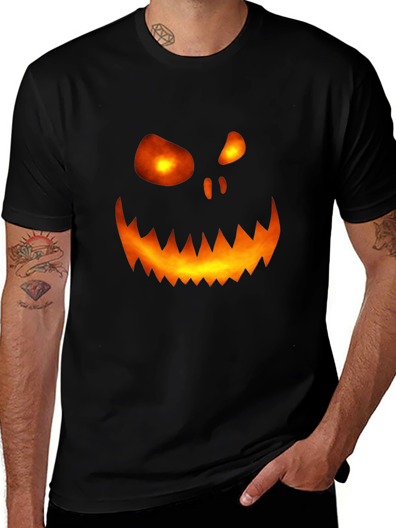Black Halloween Pumpkin Face Graphic Tee - Scary Spooky Shirt main image