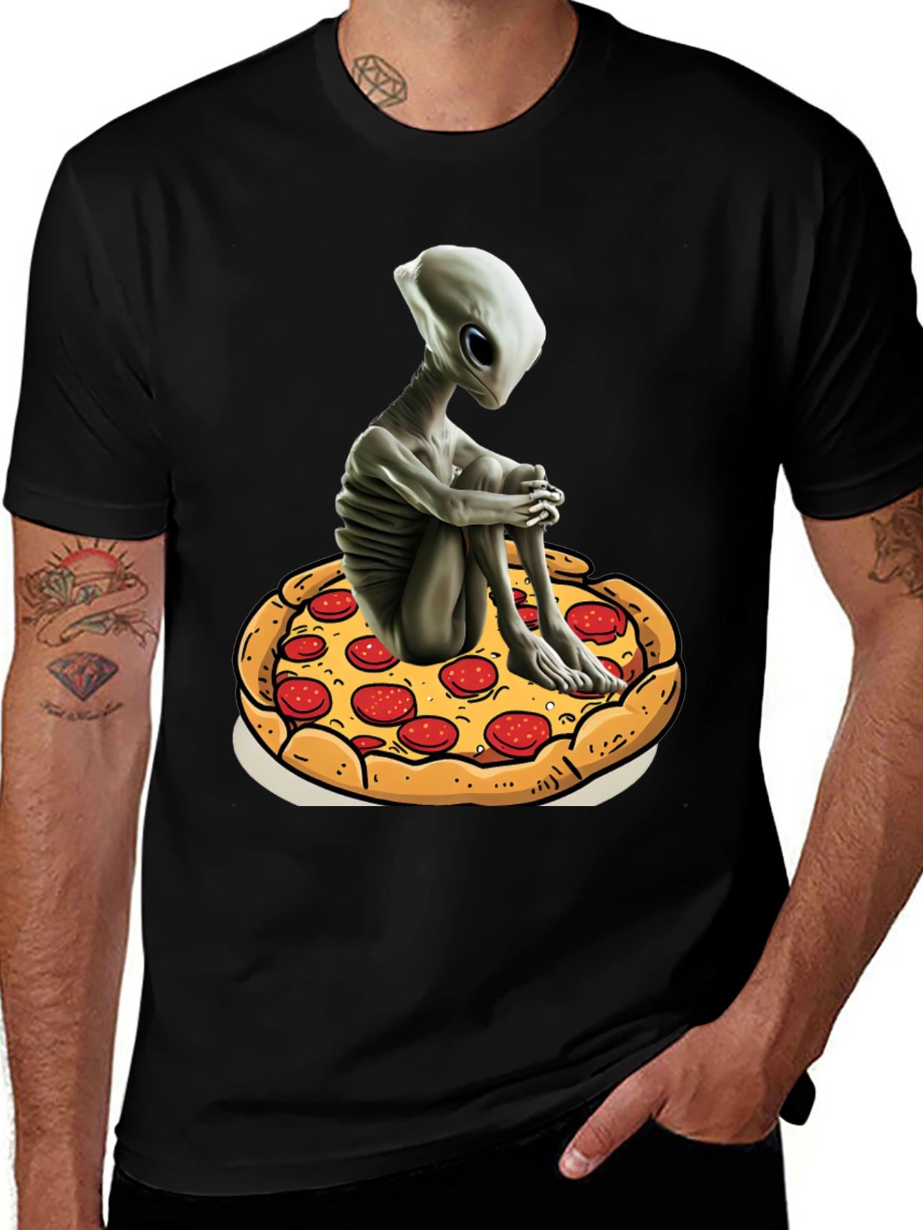 Variant 18 of Alien Pizza Graphic Tee - Unisex Black Cotton T-Shirt