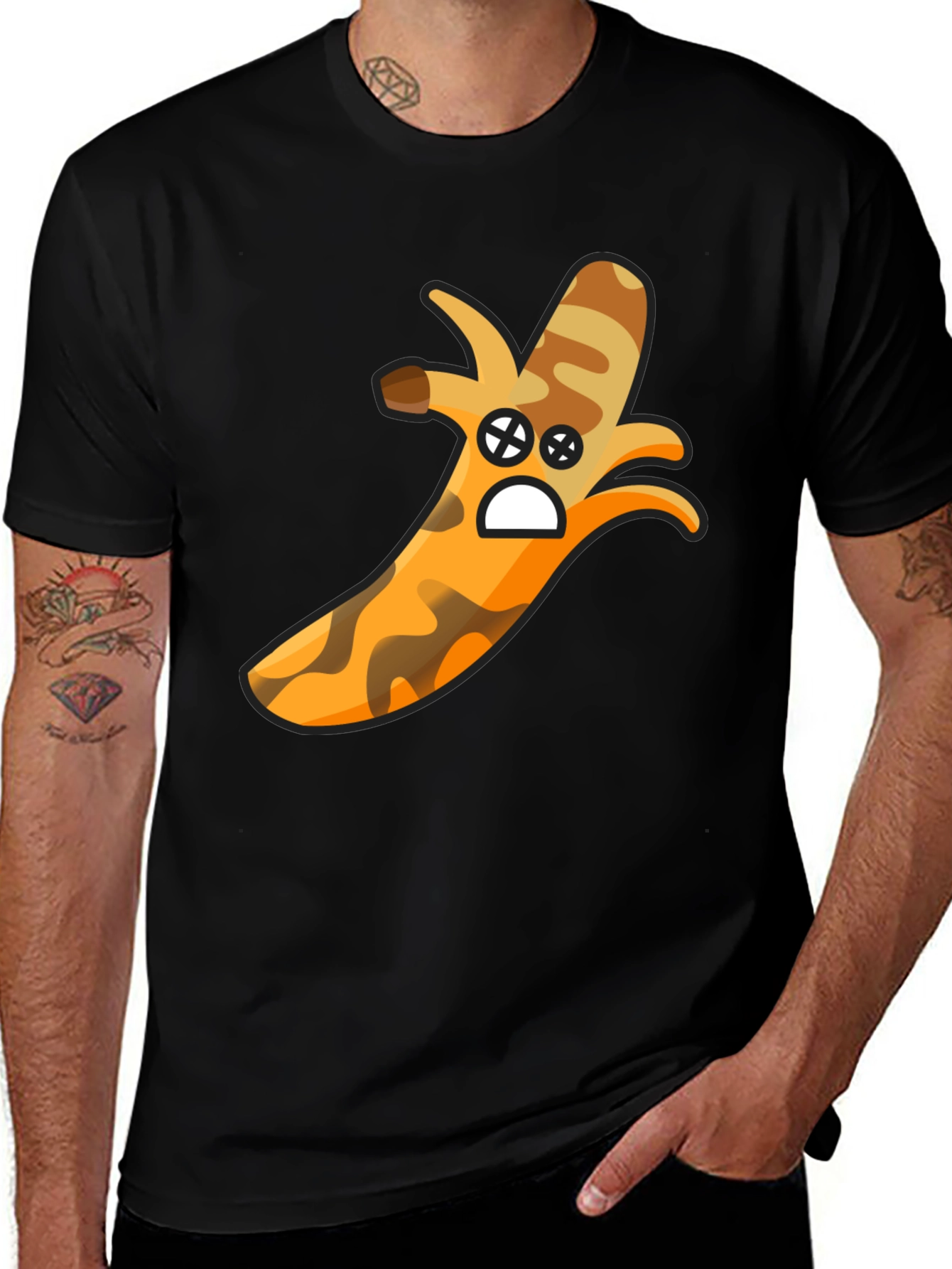 Variant 15 of Camouflage Banana Cartoon Graphic Black T-Shirt