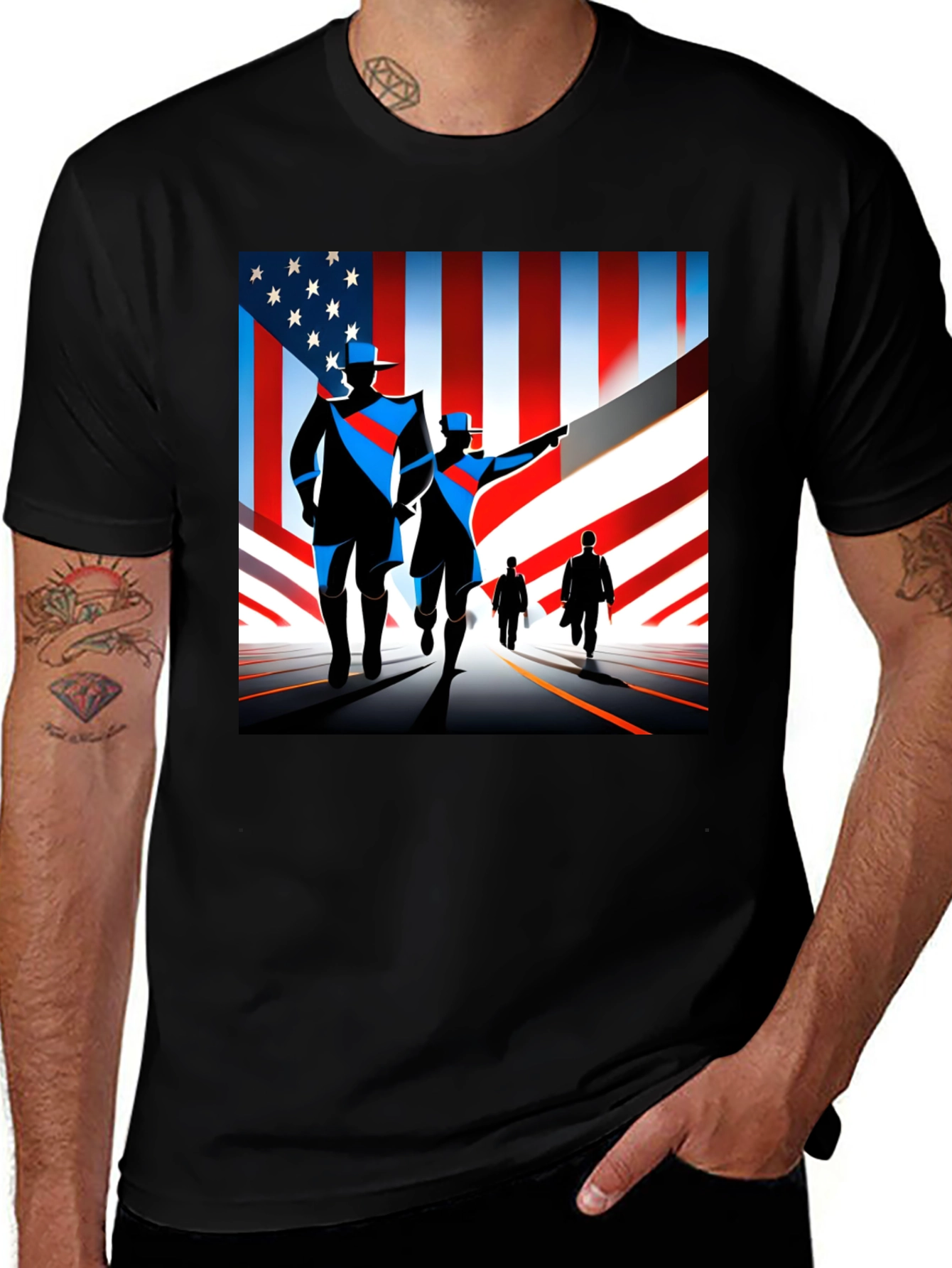 Variant 4 of Patriotic T-Shirt with American Flag Design