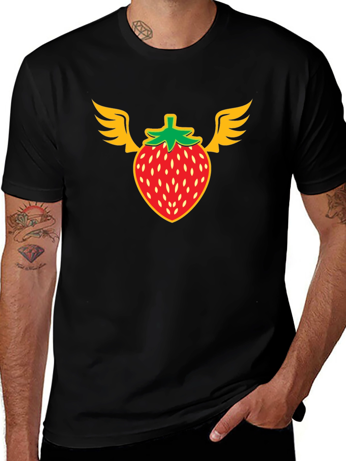 Variant 8 of Strawberry Wings Graphic Black Tee