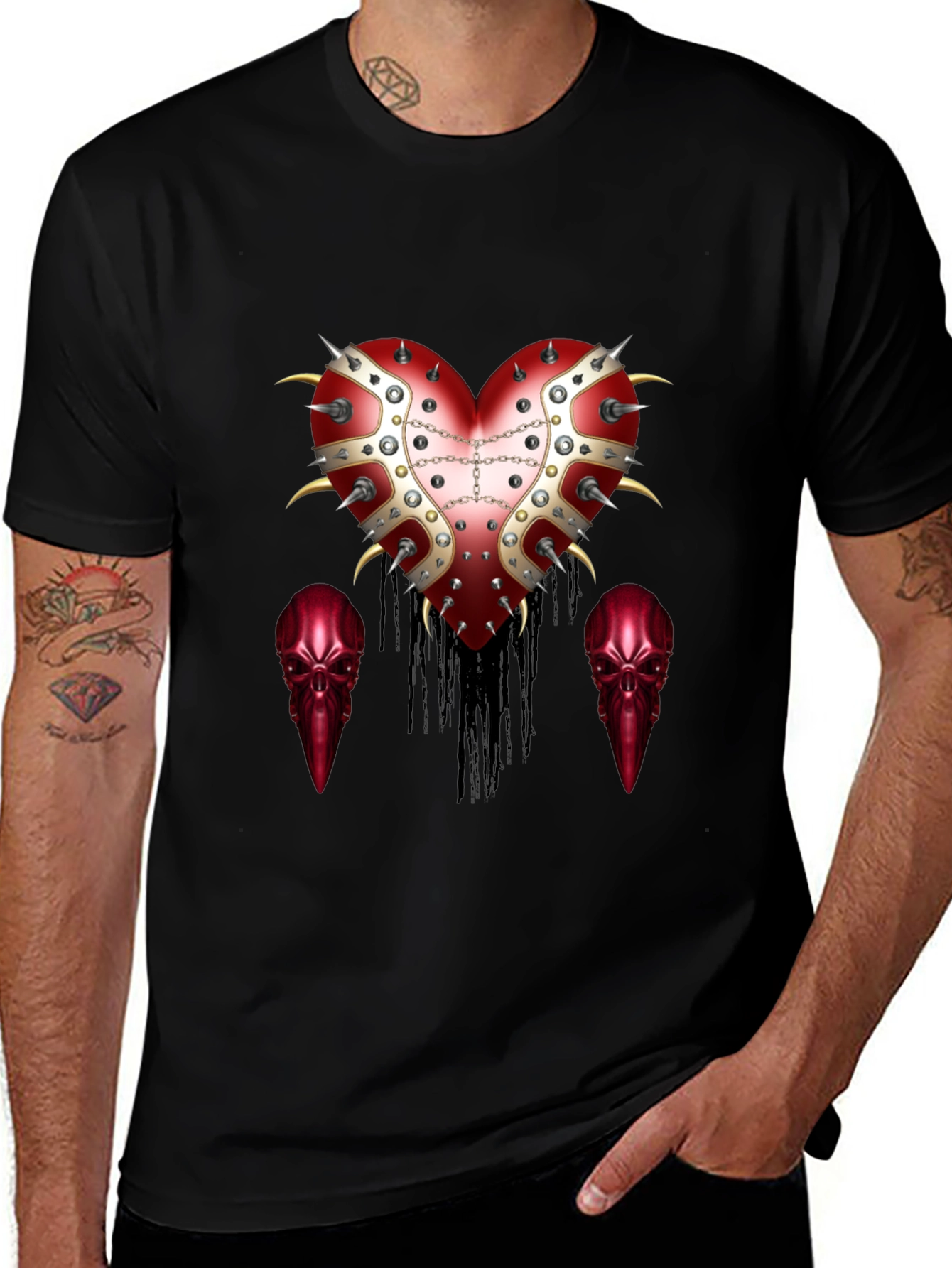 Variant 23 of Edgy Heart & Raven Skull Graphic Tee