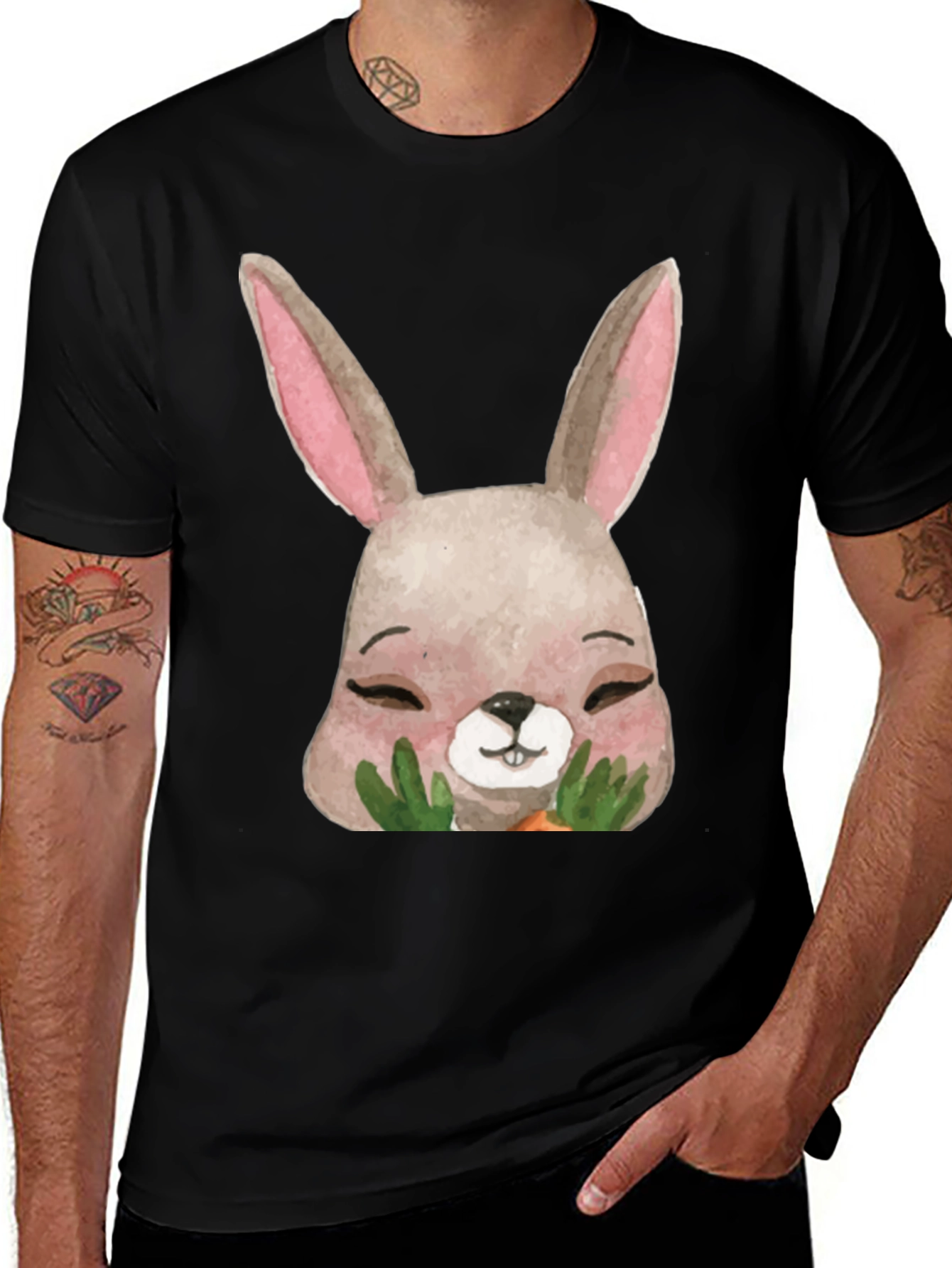 Variant 28 of Cute Bunny Graphic T-Shirt - Unisex Black Tee