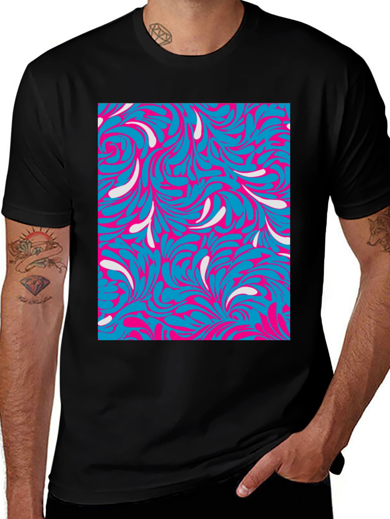 Variant 25 of Abstract Swirl Pattern Black T-Shirt