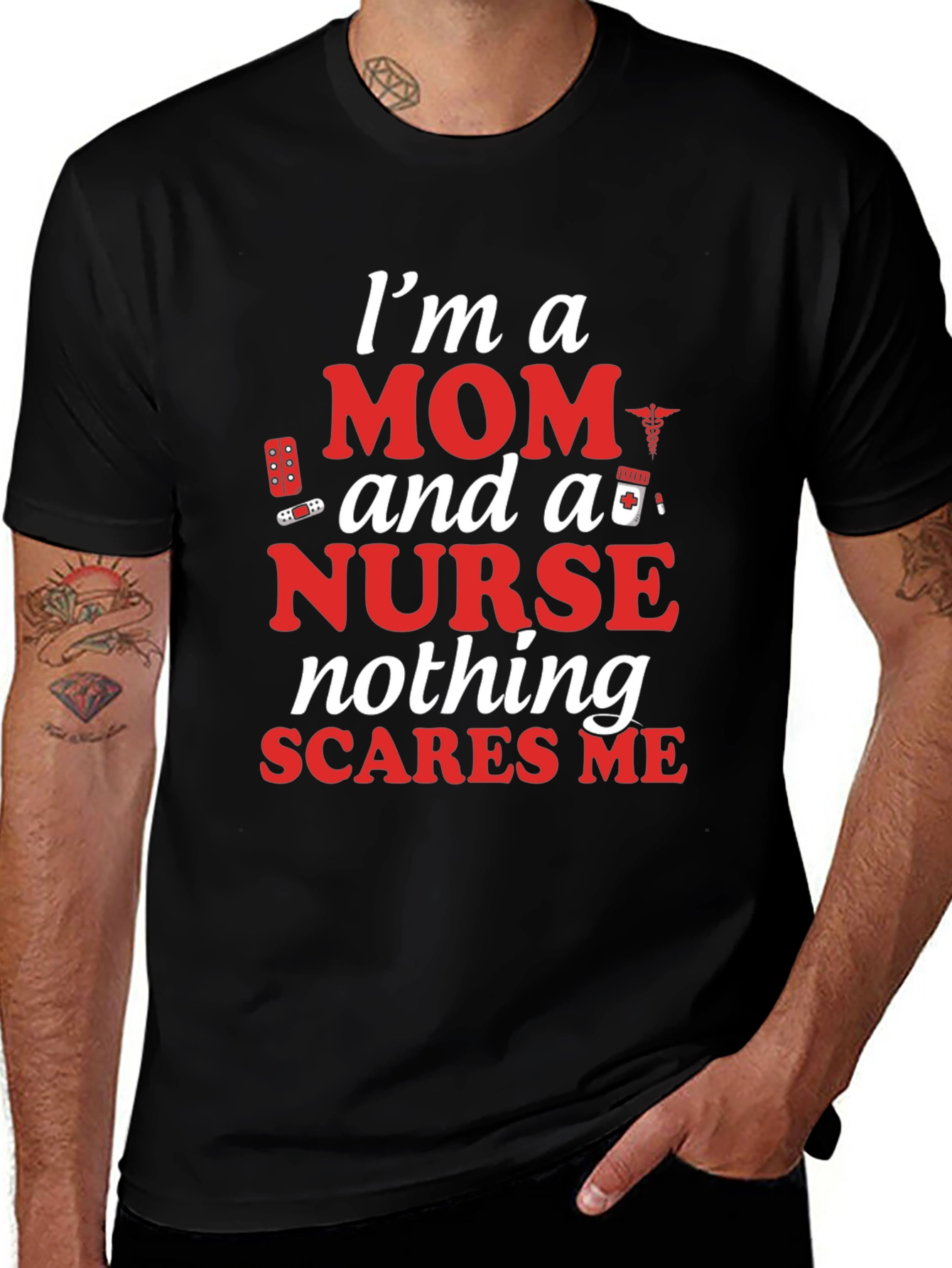 Variant 22 of Mom and a Nurse T-Shirt - Nothing Scares Me