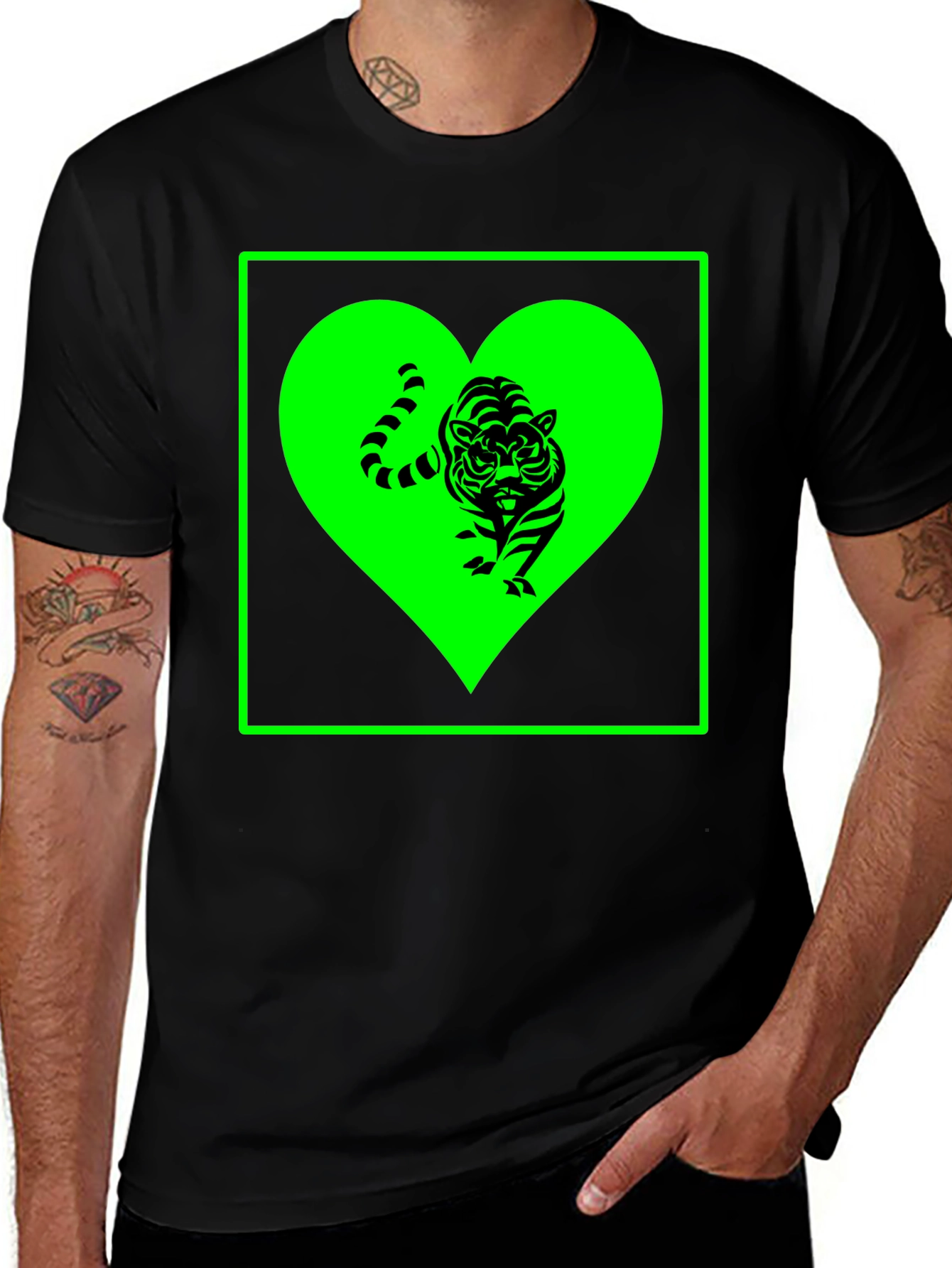 Variant 11 of Tiger Heart Graphic Tee - Trendy Black T-Shirt