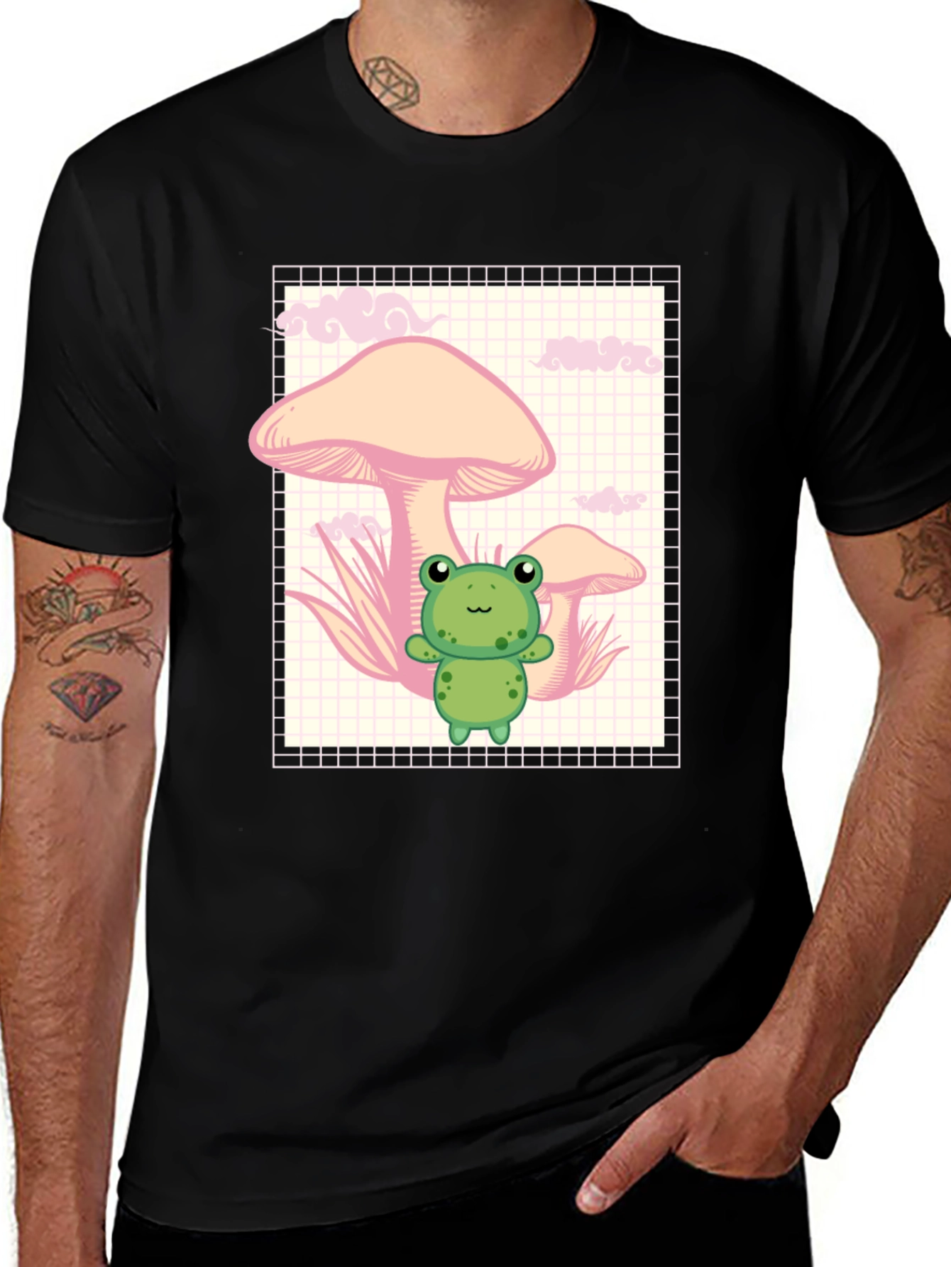 Variant 17 of Frog and Mushroom Black T-Shirt
