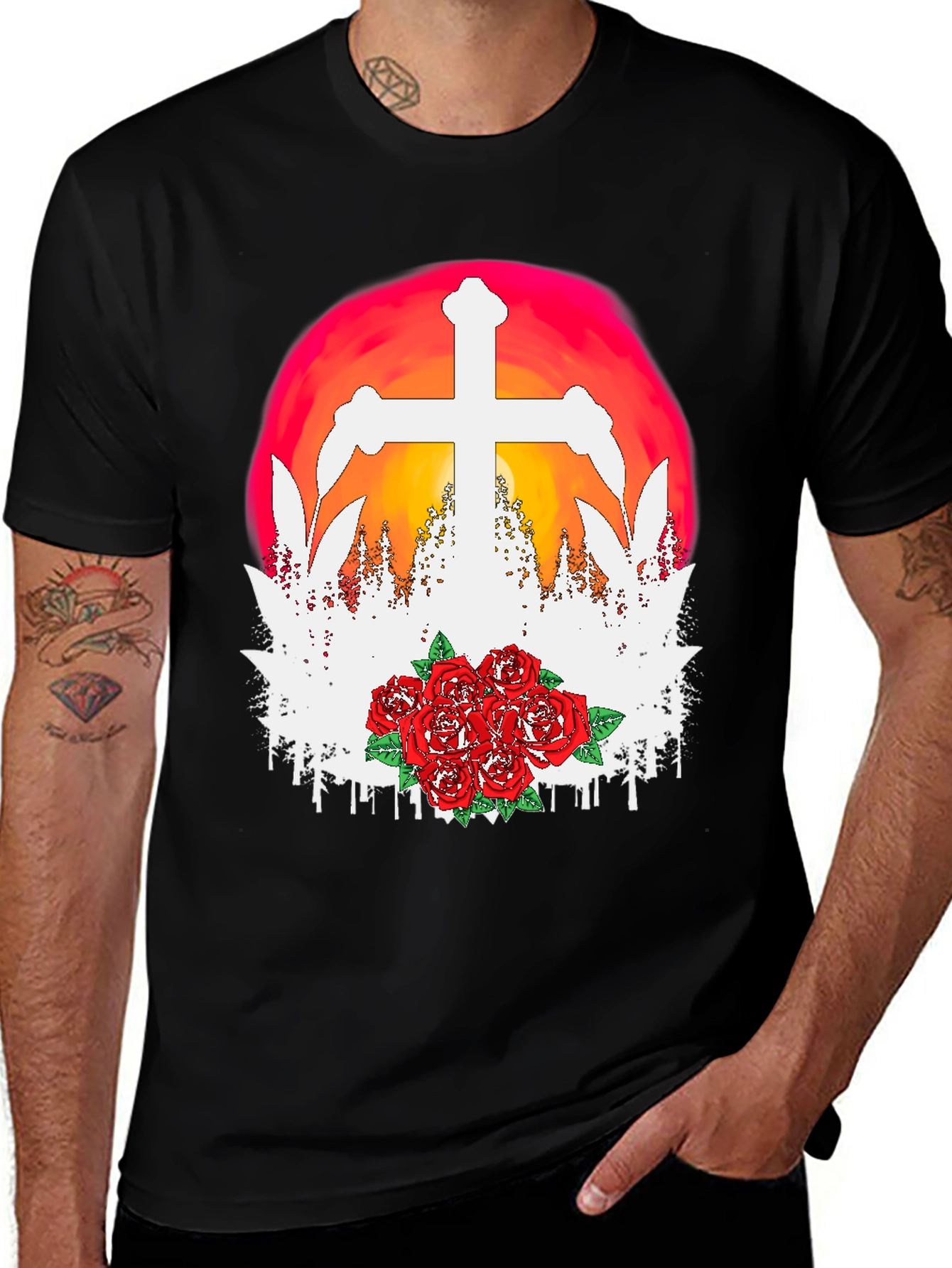 Cross & Roses Graphic T-Shirt