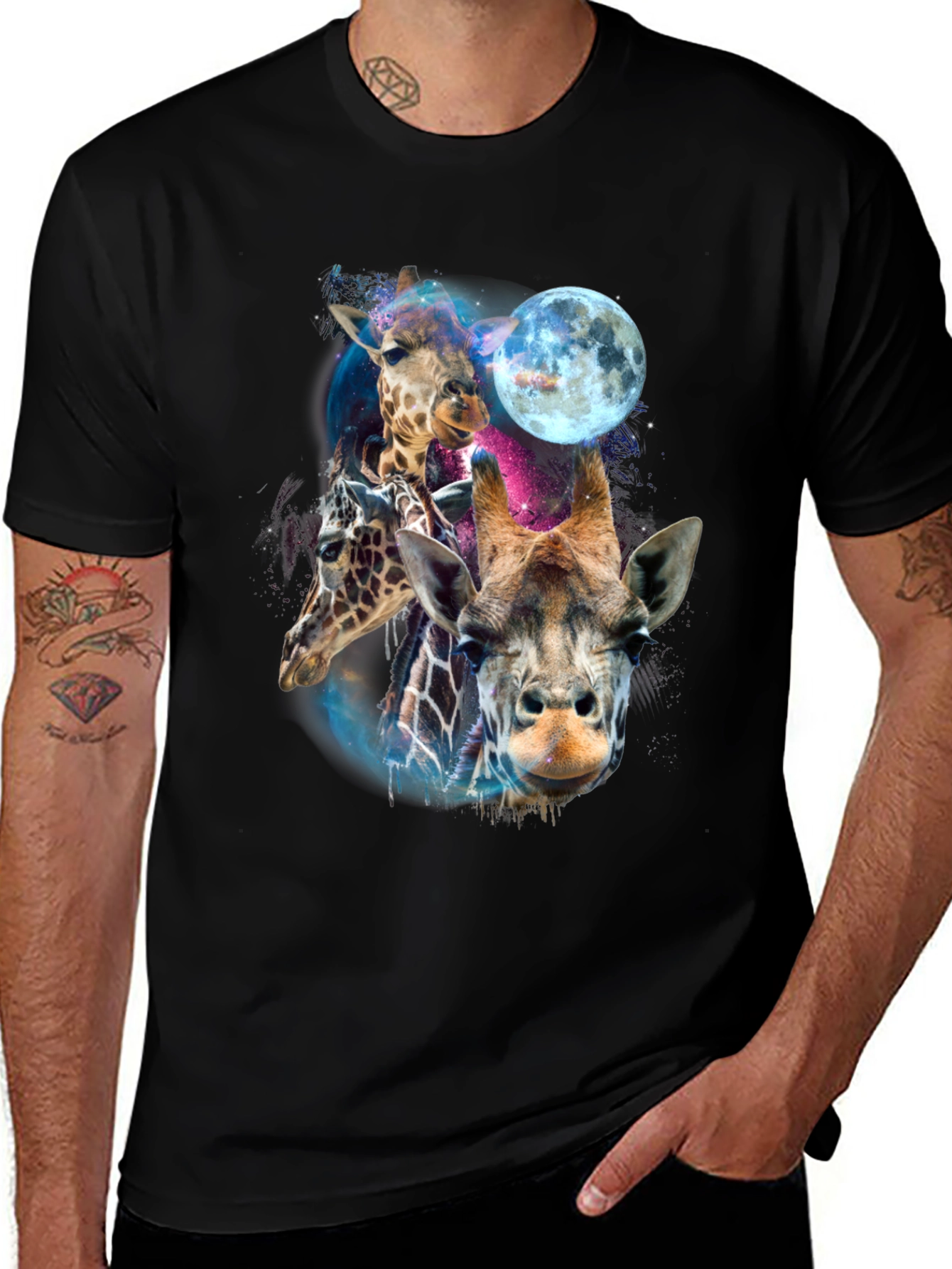 Variant 4 of Giraffe Galaxy Men's Black T-Shirt