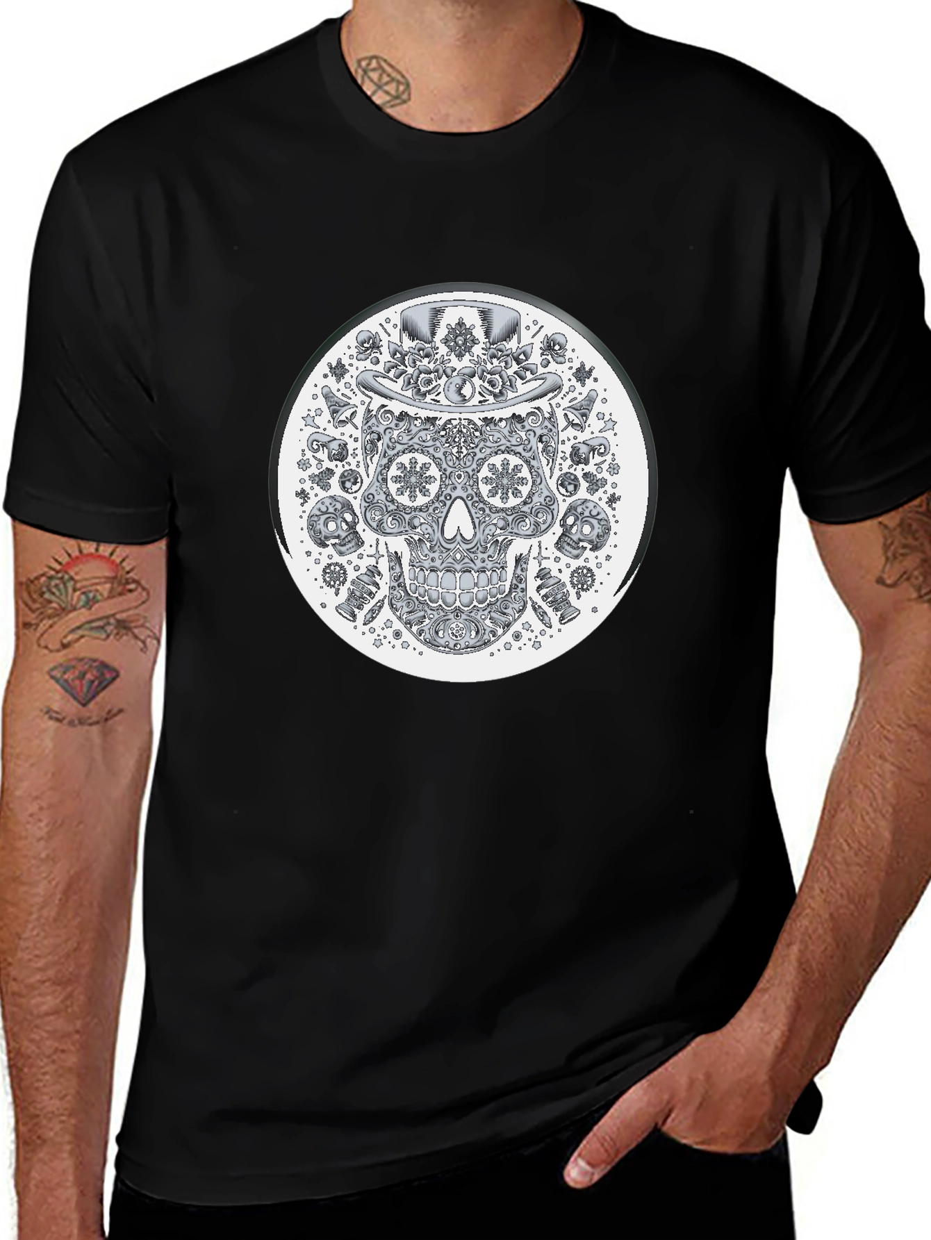 Variant 18 of Day of the Dead Skull Graphic Tee - Black