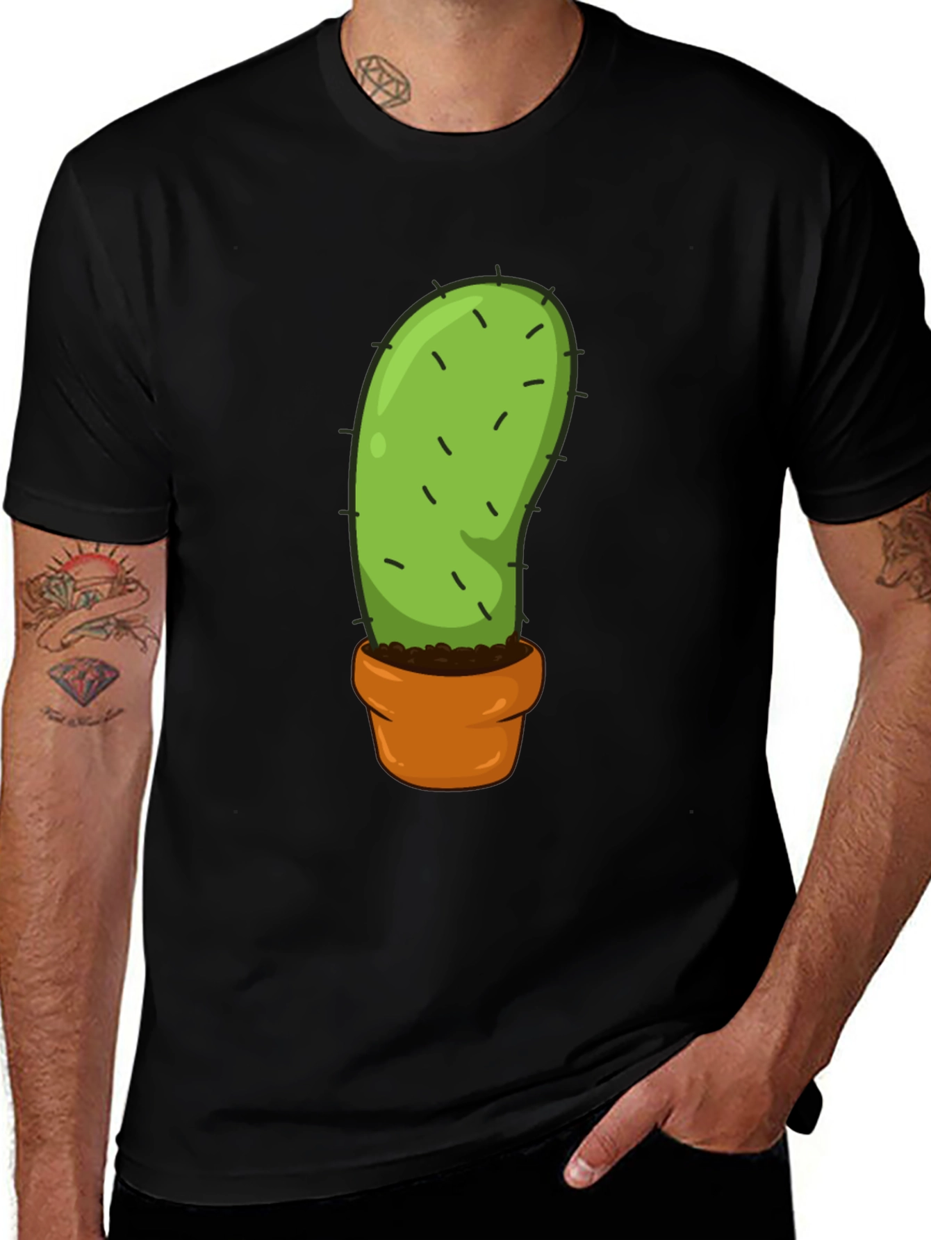 Variant 10 of Cactus in Pot Graphic Tee - Black Cotton T-Shirt