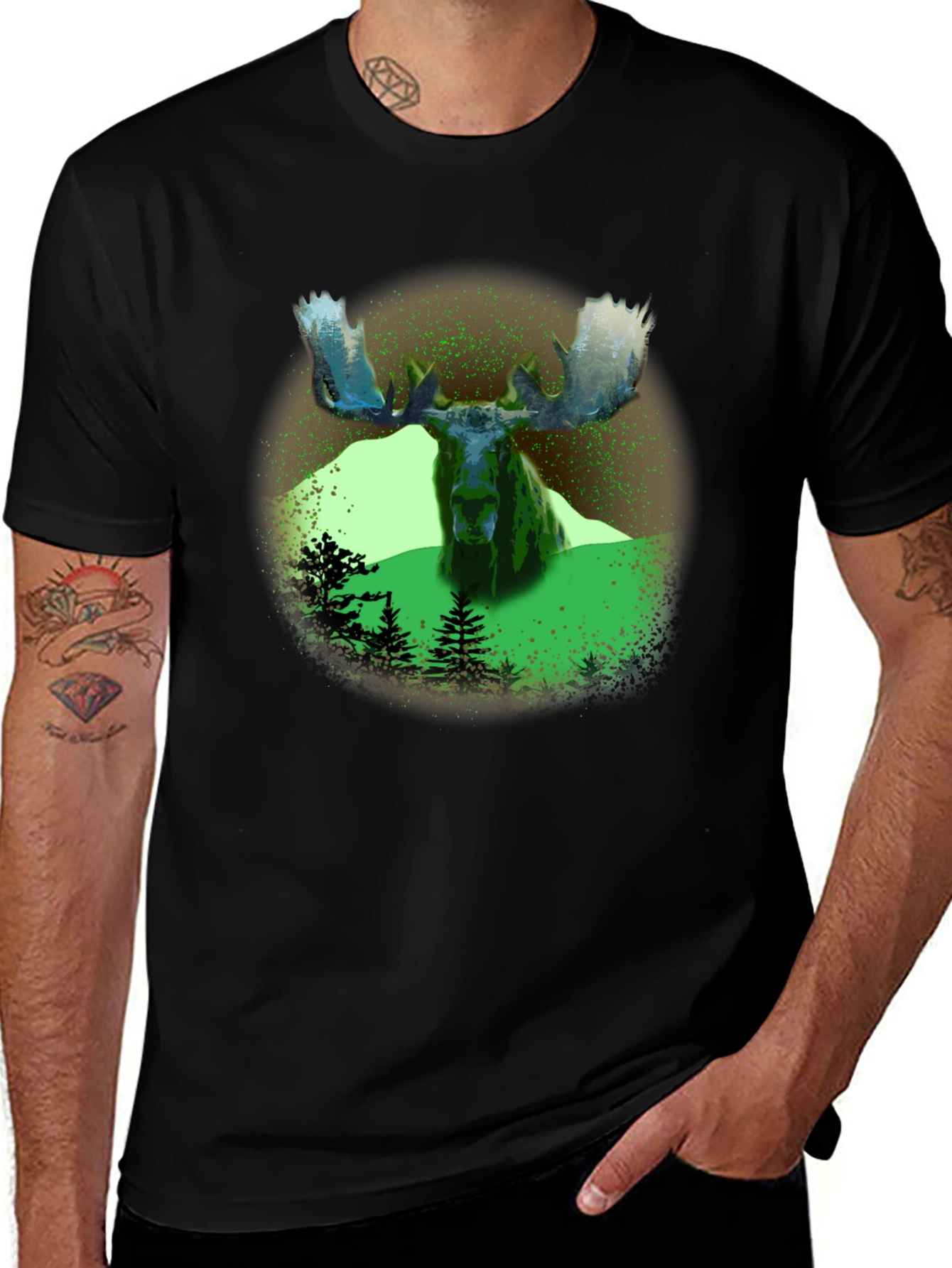 Variant 30 of Moose Graphic Print Black T-Shirt