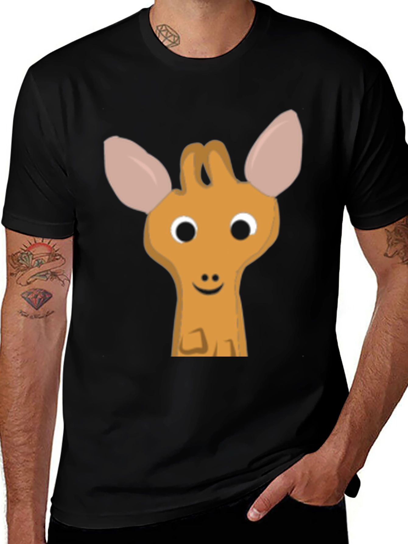 Variant 2 of Cute Cartoon Deer Graphic Black T-Shirt