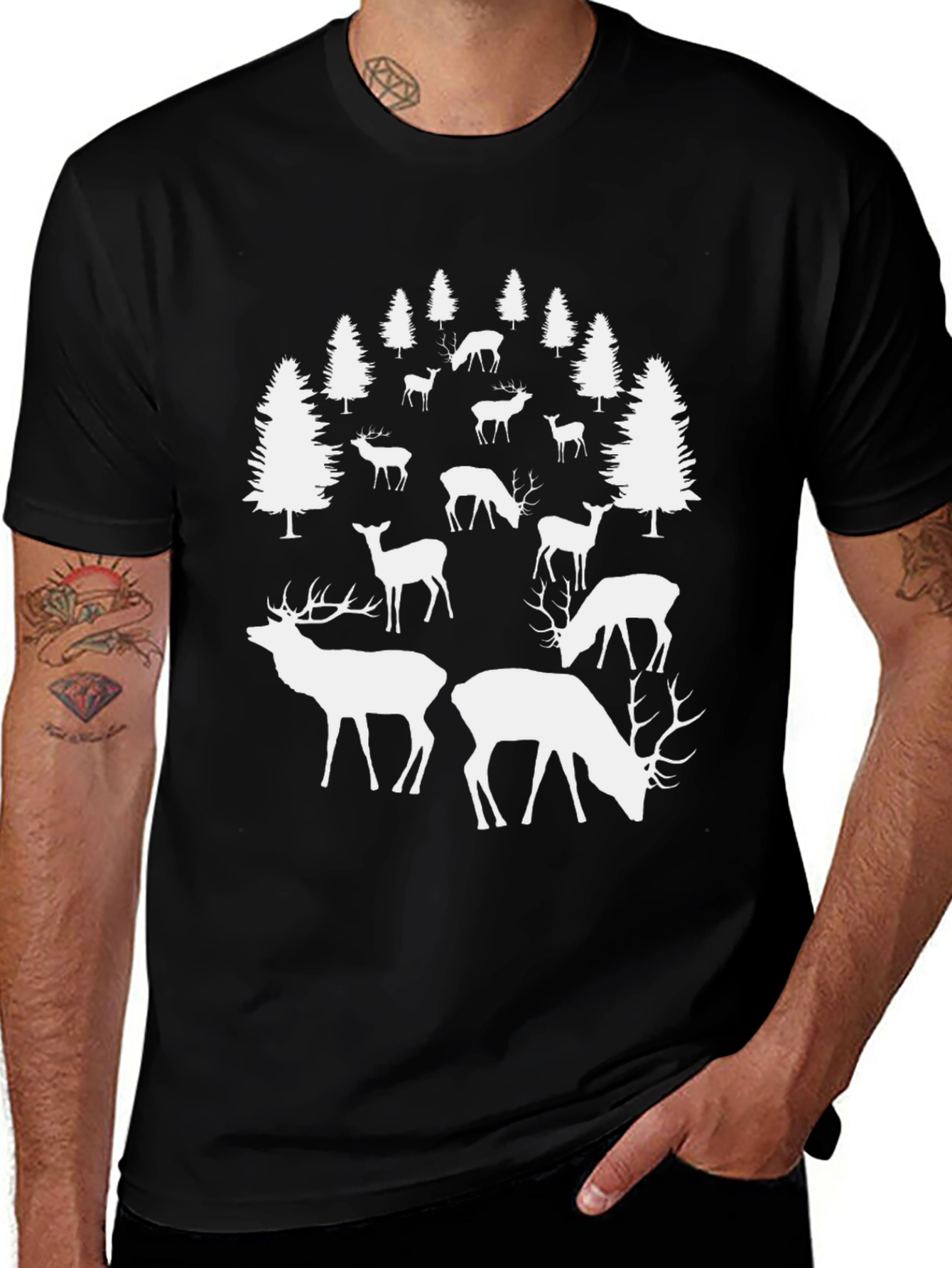 Variant 2 of Deer Forest Graphic Tee - Black Casual Shirt