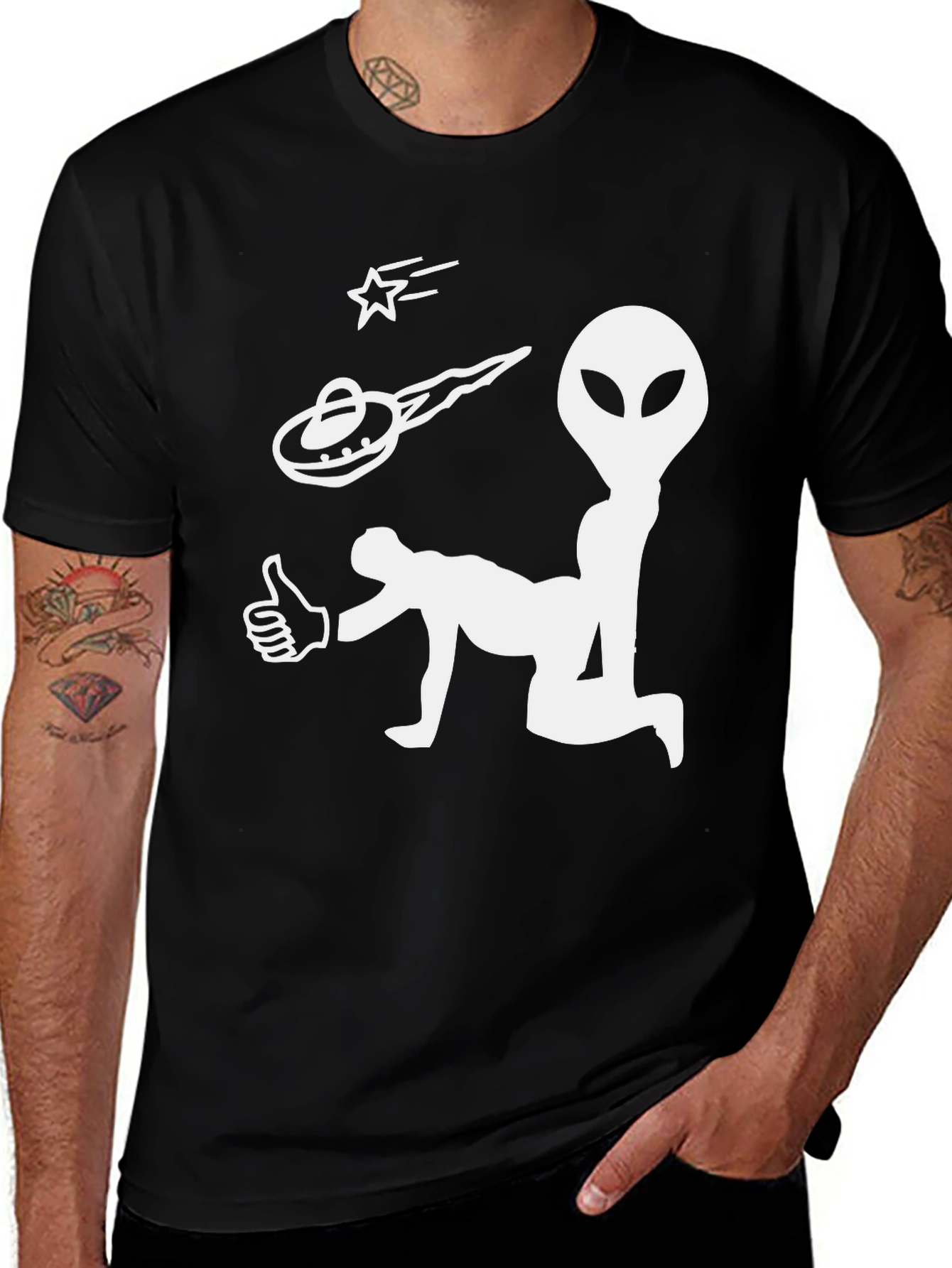Variant 10 of Funny Alien Abduction Graphic Tee - Black Humor T-Shirt