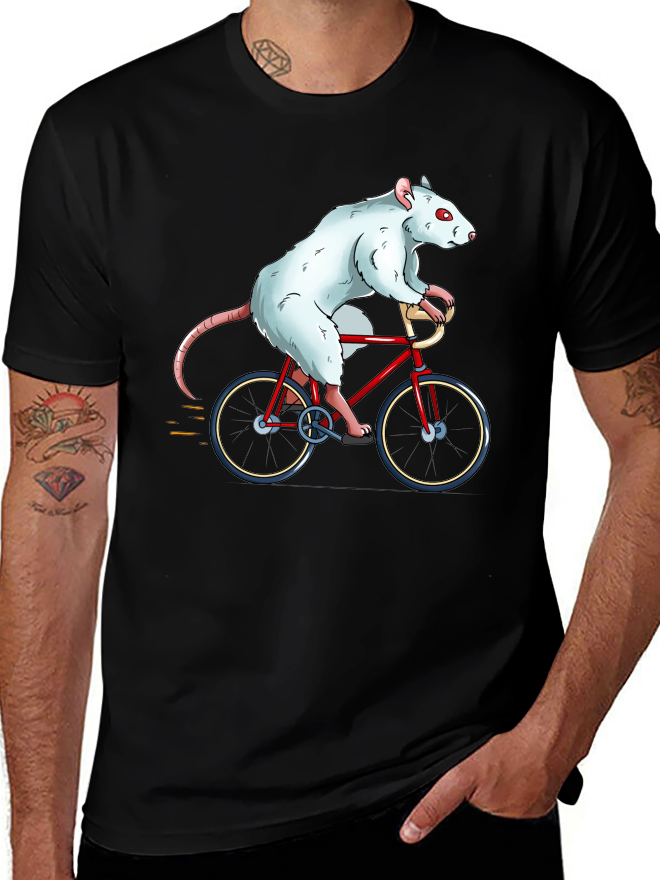 Variant 13 of Rat on Bike Graphic Tee - Black Cotton T-Shirt