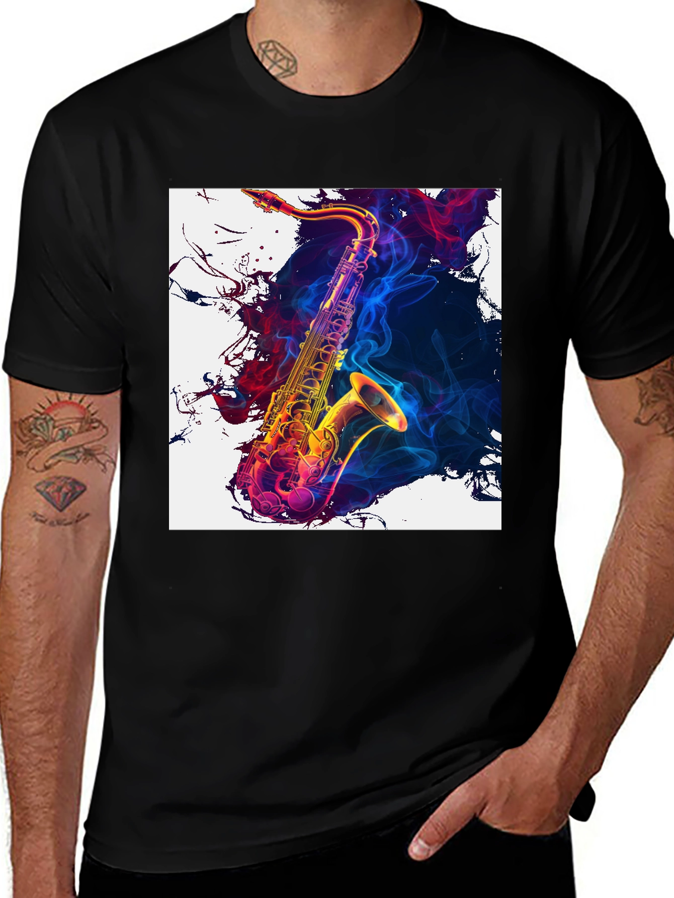 Black Saxophone Art Graphic Tee - Cool Music Lover Shirt main image