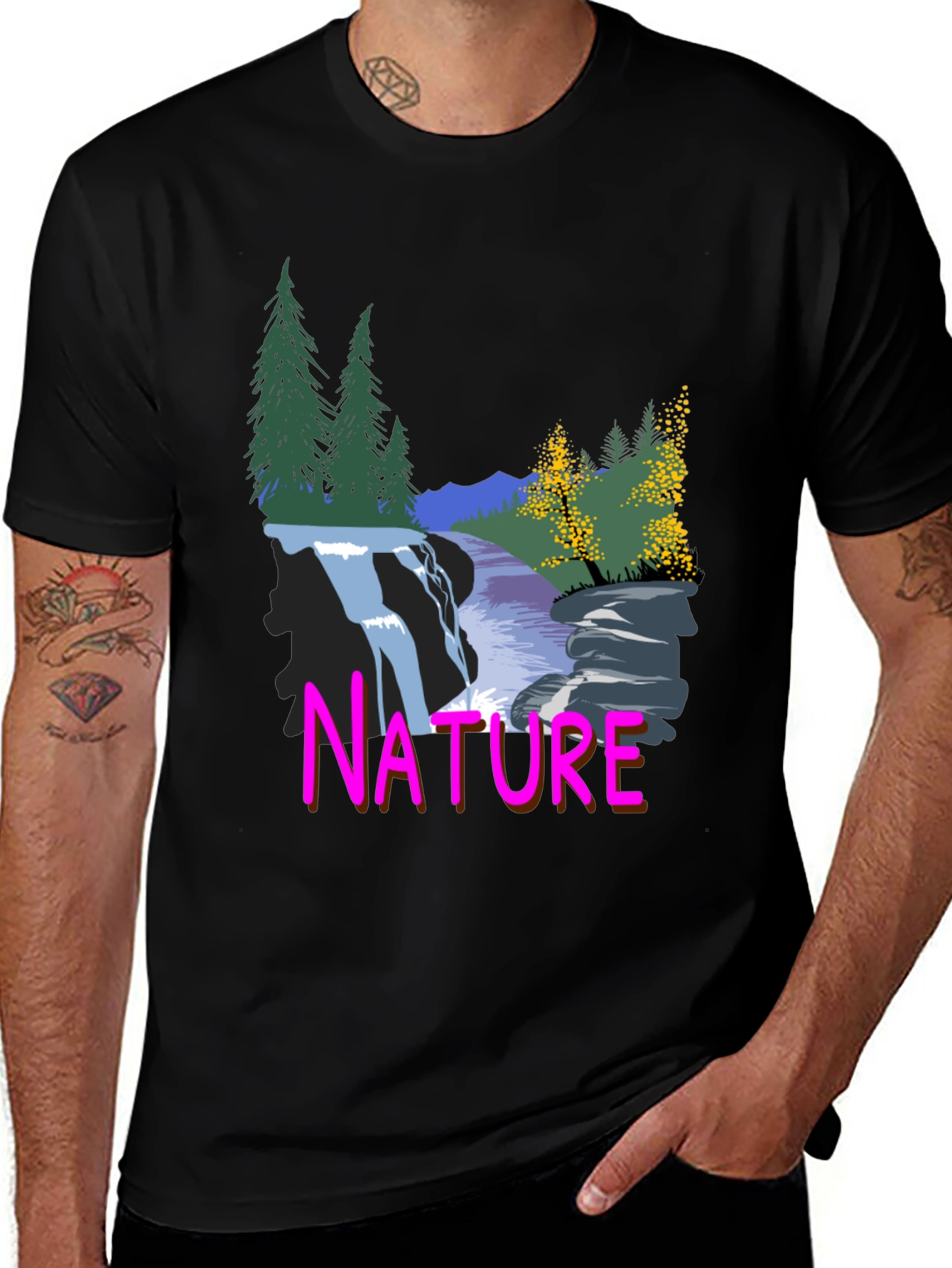 Variant 12 of Nature Waterfall Graphic Tee - Black Cotton Blend