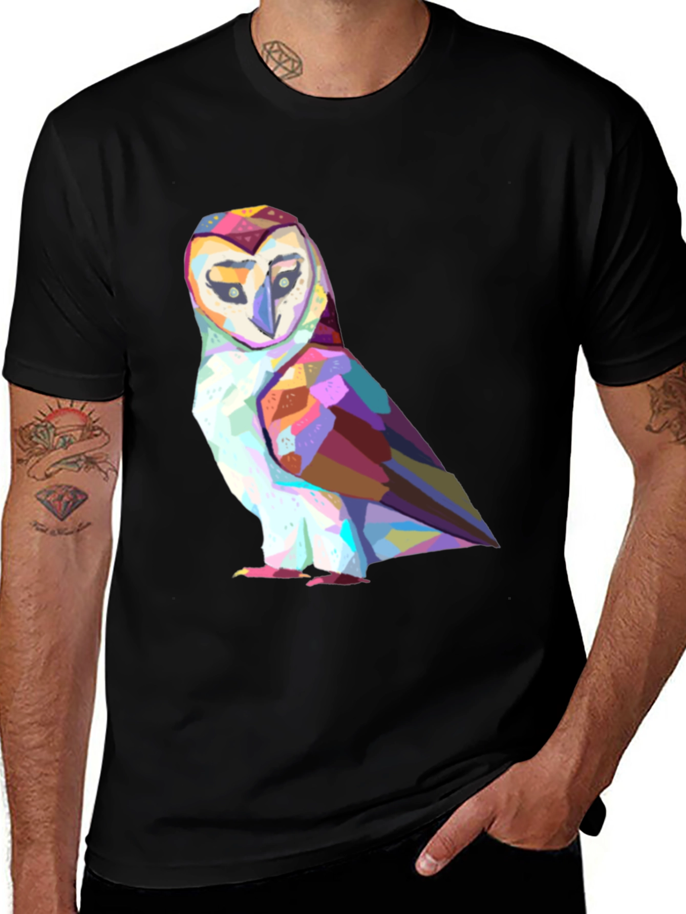 Variant 7 of Geometric Owl Graphic Tee - Stylish Black T-Shirt