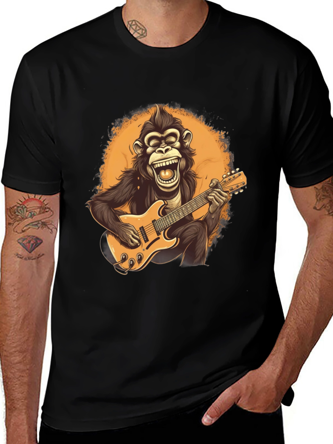 Variant 17 of Monkey Guitarist Graphic Tee - Black T-Shirt