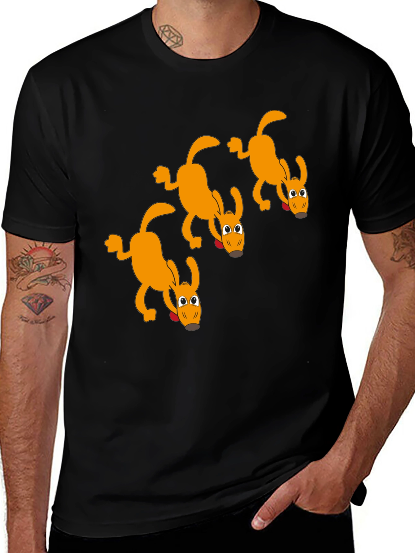 Variant 19 of Cartoon Dog Graphic Tee - Black Crew Neck