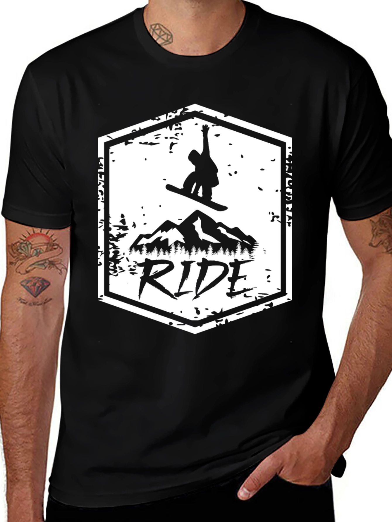 Men's Black RIDE Snowboard Graphic T-Shirt