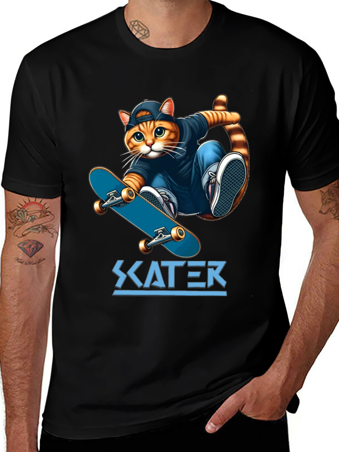 Variant 27 of Skater Cat Graphic Tee - Cool & Unique