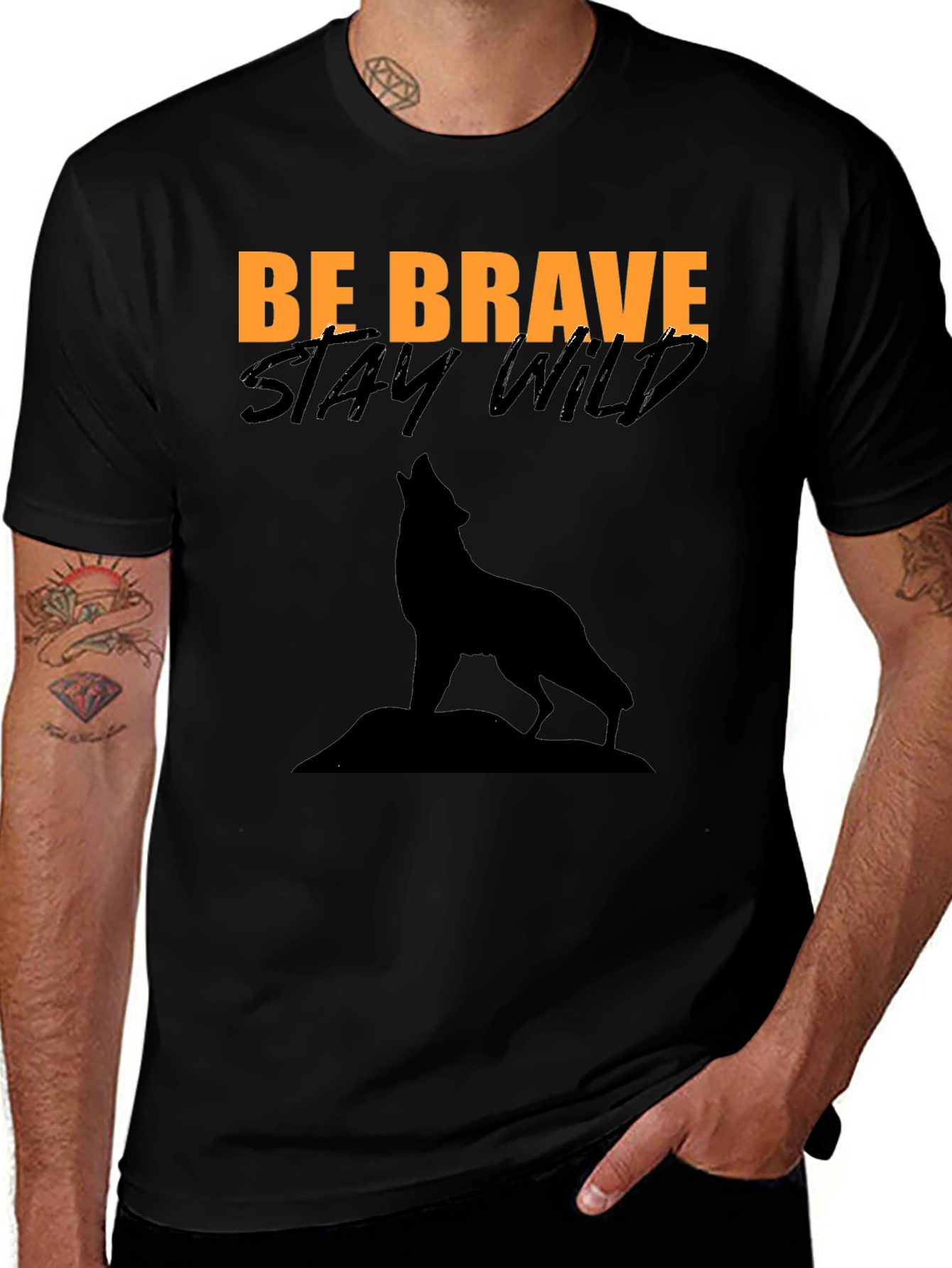 Be Brave Wolf Graphic Black T-Shirt
