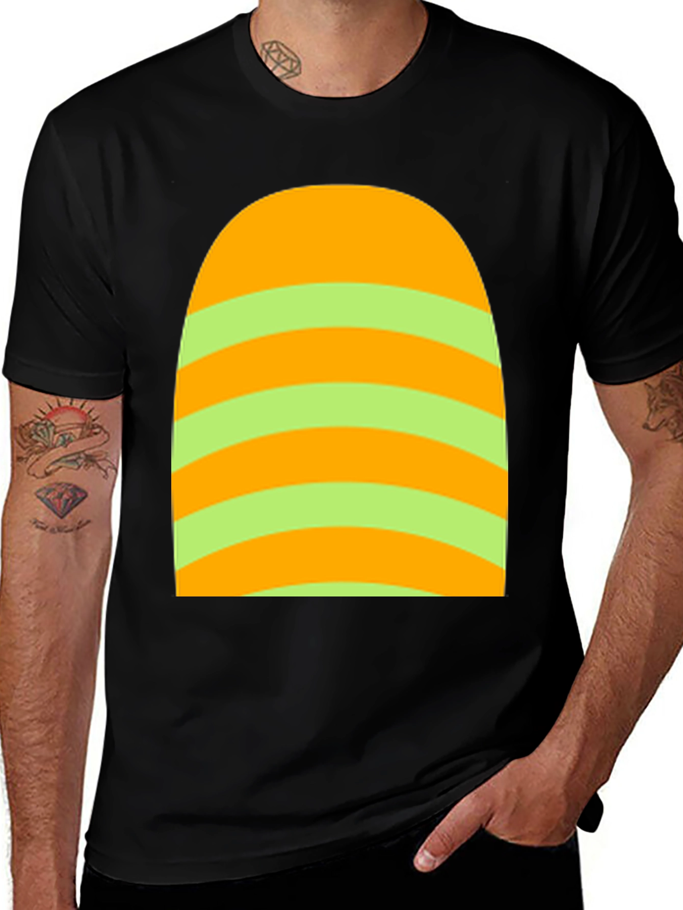 Variant 4 of Striped Yellow & Green Graphic Tee