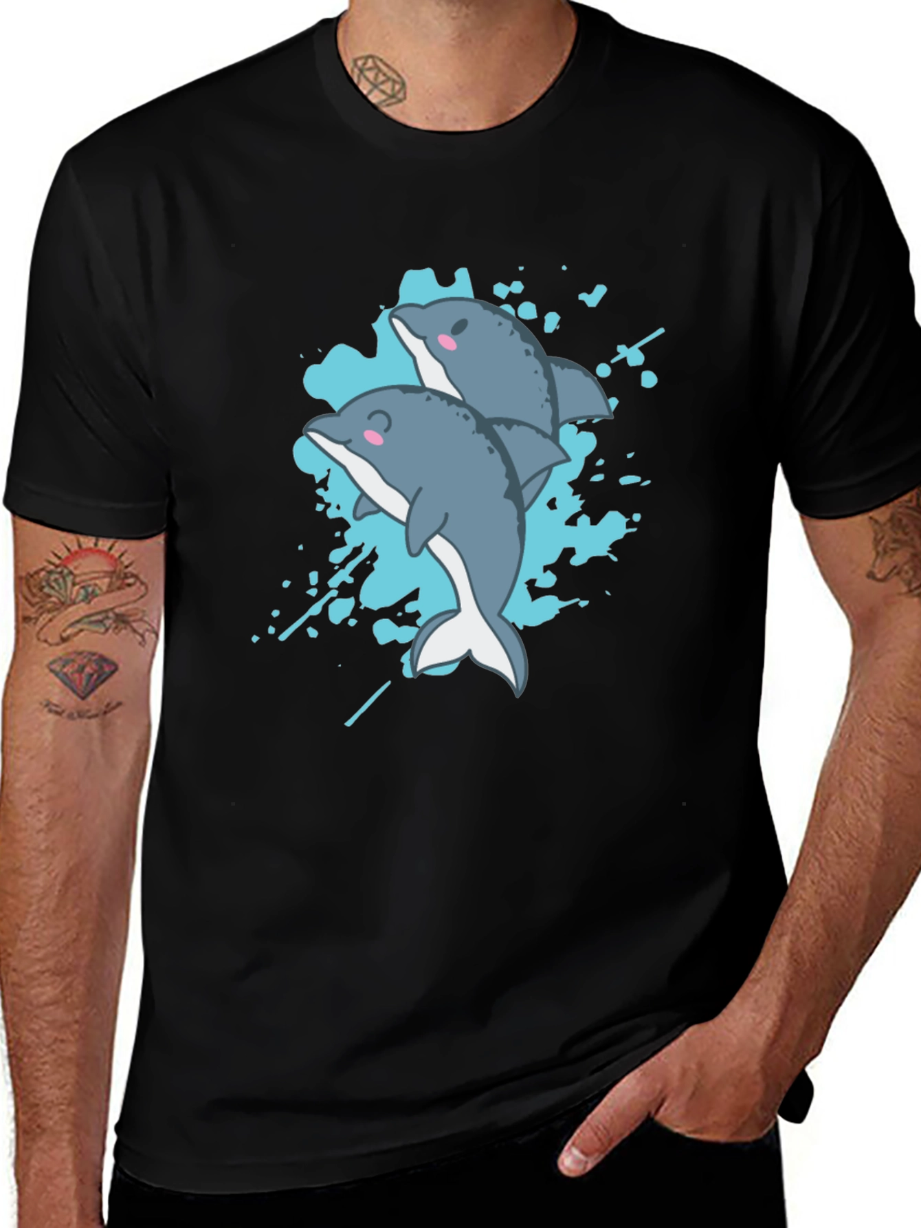 Variant 26 of Cute Dolphin Graphic Tee - Black