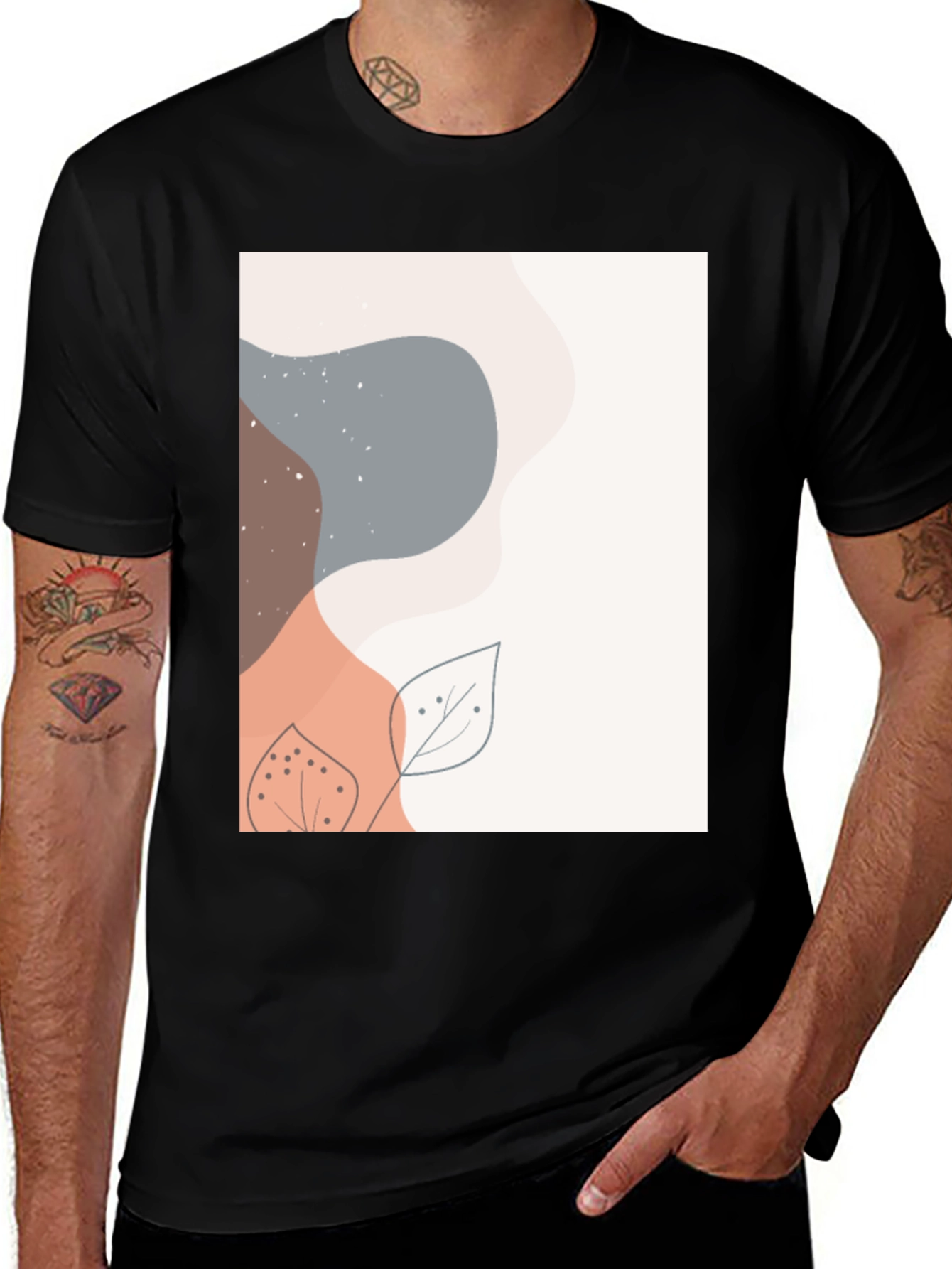 Variant 30 of Abstract Leaf Graphic Print Black T-Shirt