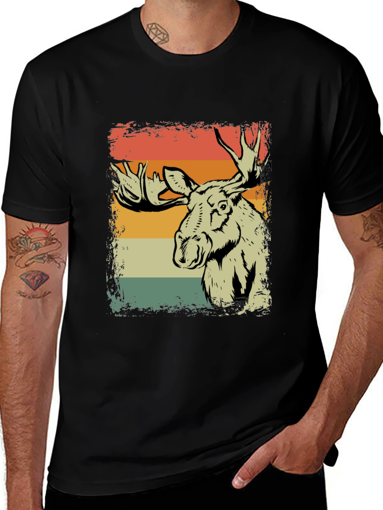 Variant 9 of Retro Moose Graphic Tee - Vintage Style Black T-Shirt