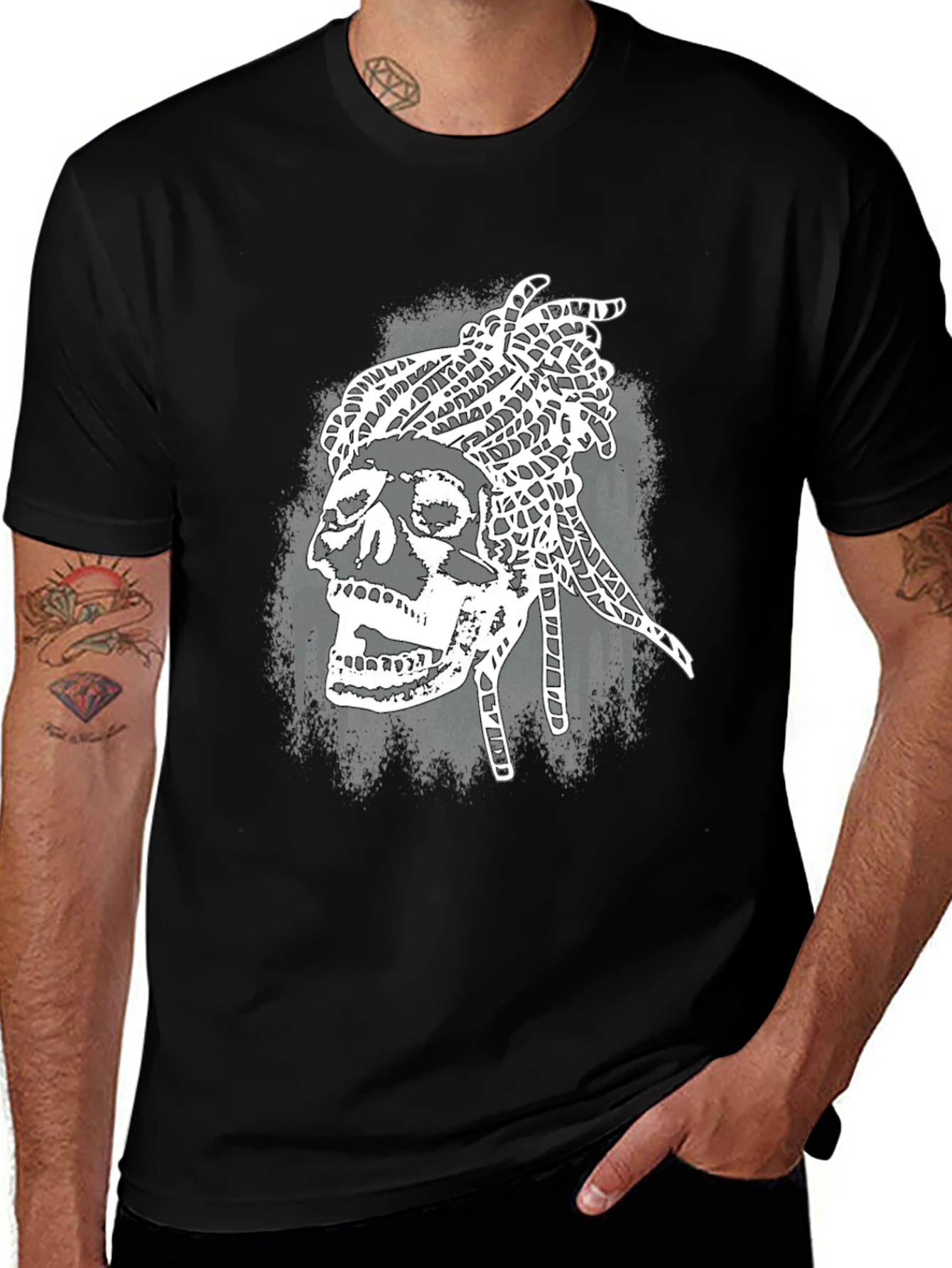 Variant 19 of Skull Dreadlocks Graphic Tee - Black T-Shirt