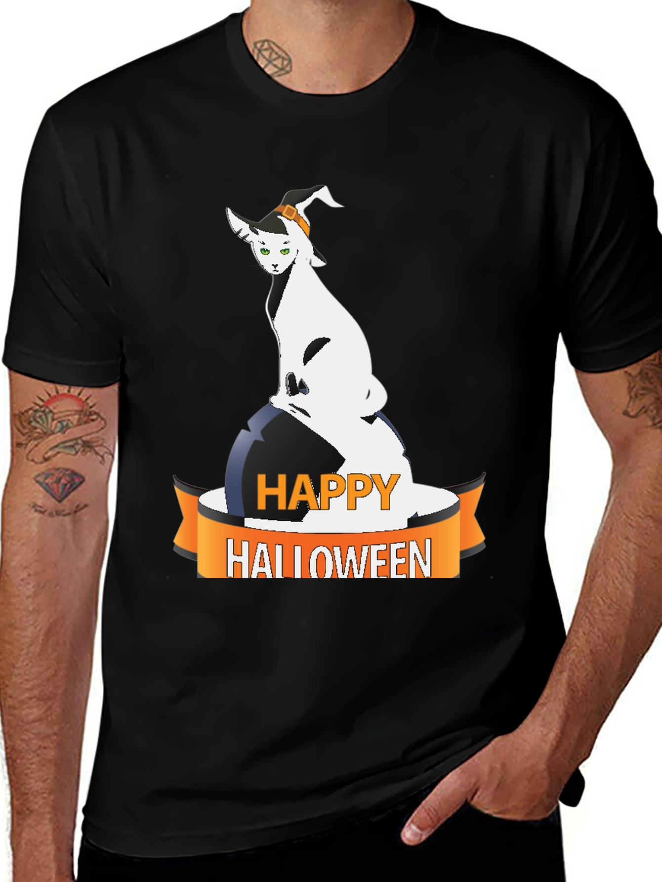 Halloween Cat Witch Graphic T-Shirt
