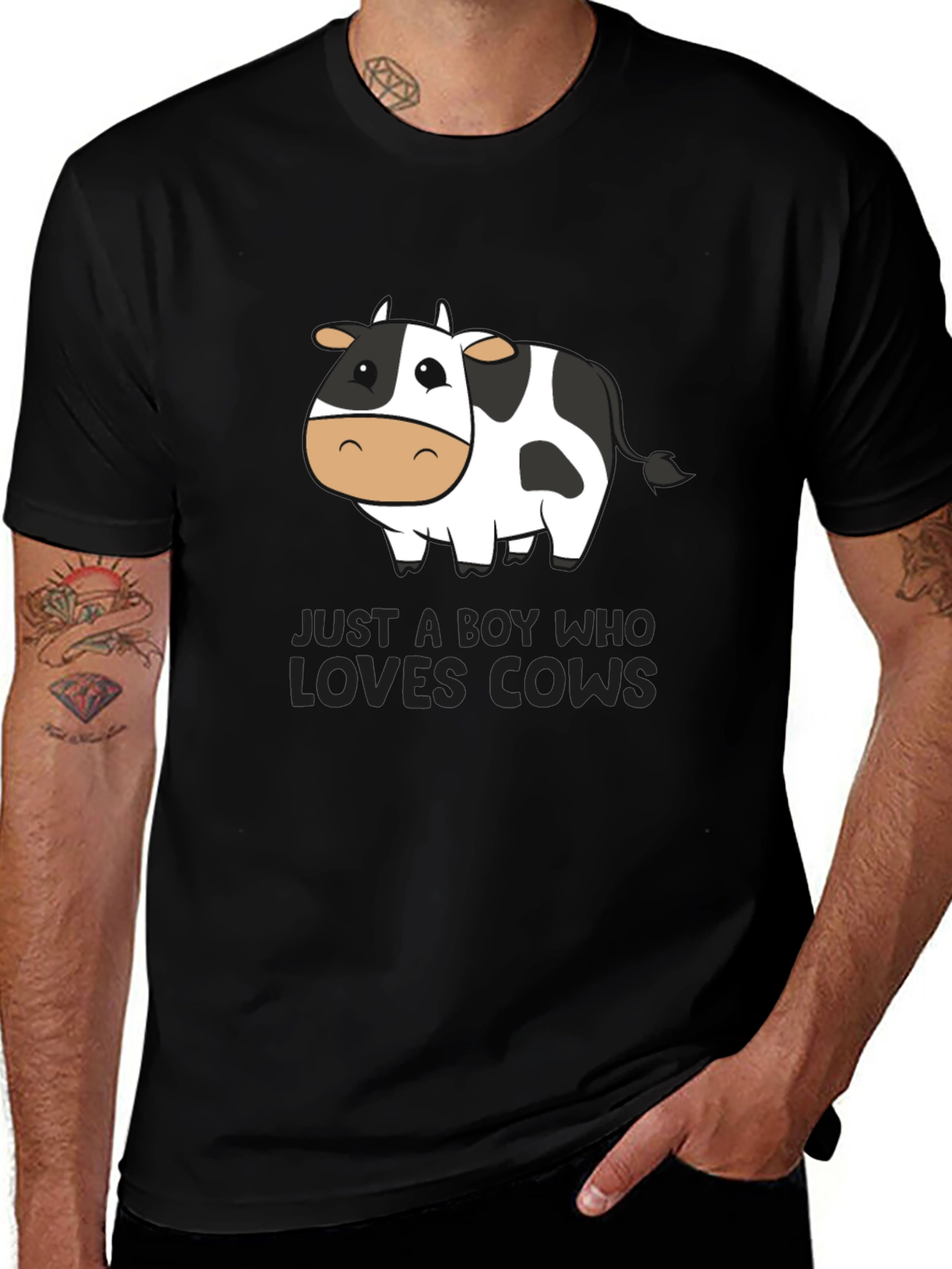 Variant 11 of Boy Who Loves Cows T-Shirt - Black