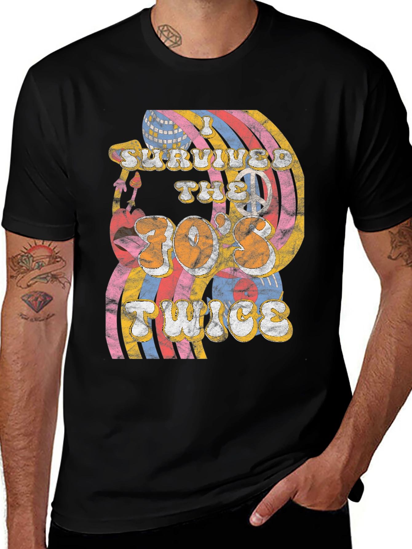 Retro "I Survived the 70s Twice" Graphic T-Shirt