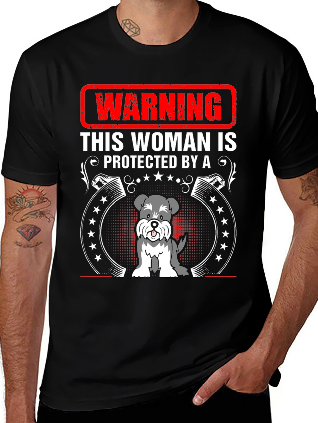Variant 15 of Warning Protected By A Schnauzer Dog Graphic T-Shirt