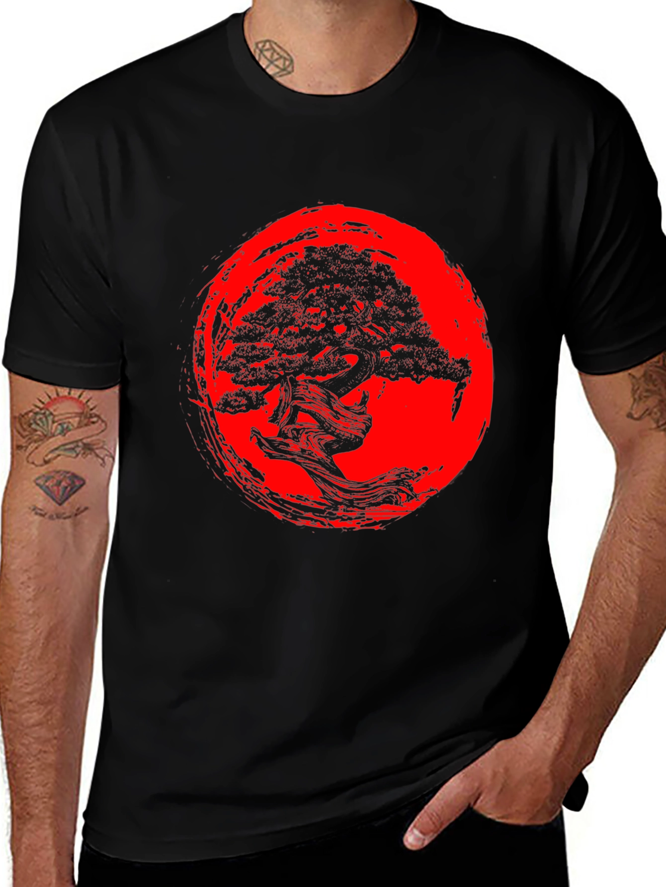 Variant 3 of Bonsai Tree Graphic T-Shirt - Zen Style Black Tee