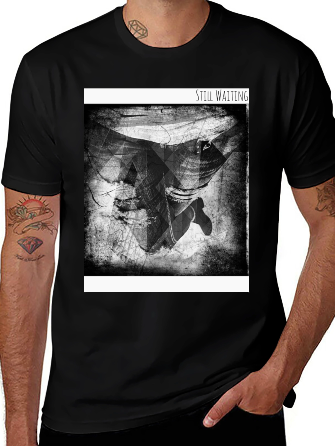 Variant 23 of Still Waiting Graphic Black T-Shirt