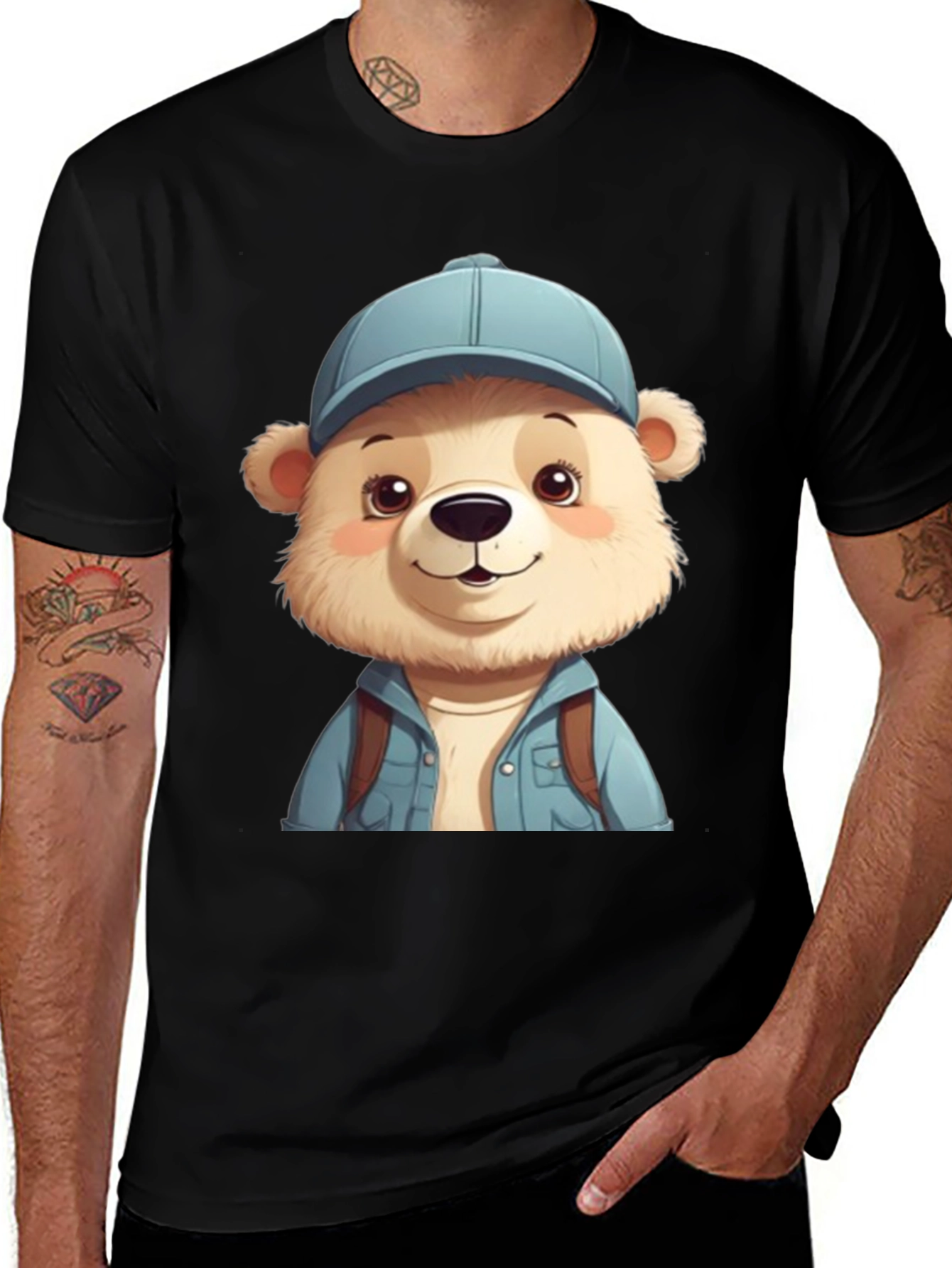 Variant 20 of Cute Bear Tourist T-Shirt - Black Cotton Blend