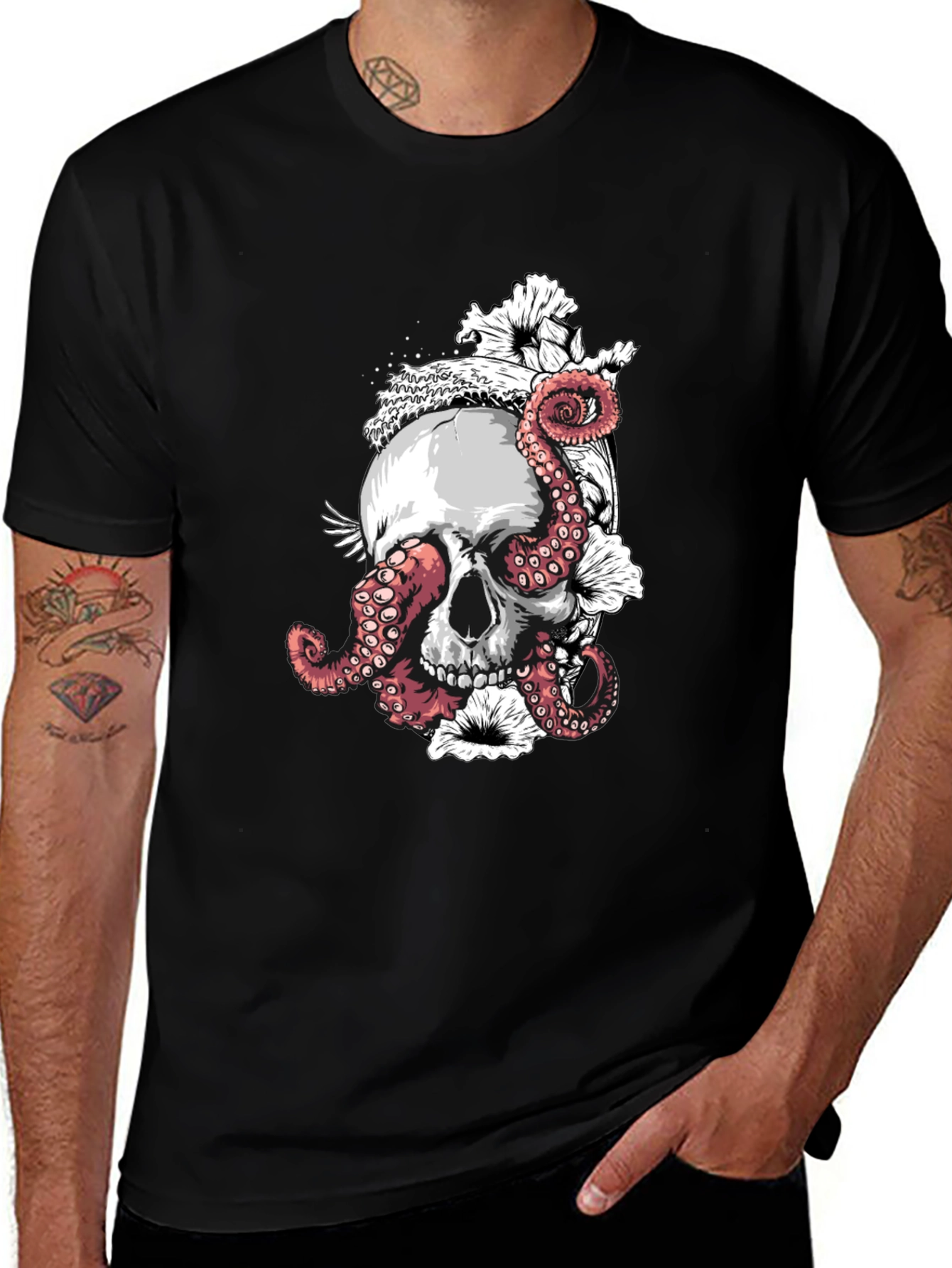 Variant 13 of Skull & Octopus Black T-Shirt